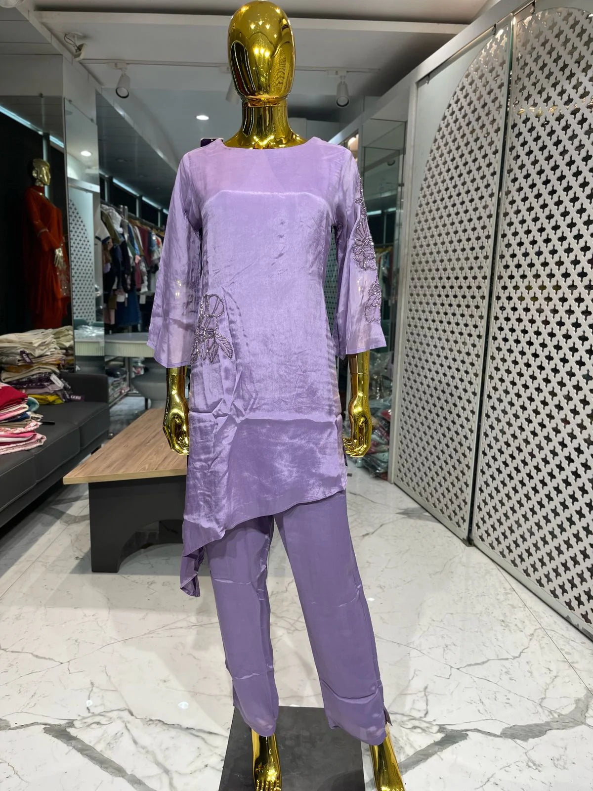 Purple Pure Chinon Handwork 2 Piece Cord Set for Women | Designer Ethnic Co-ord Set
