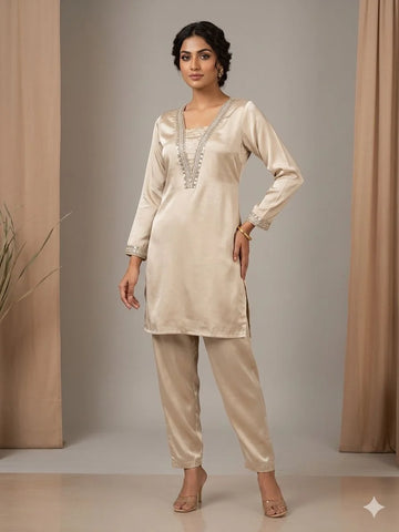 Chiku Pure Crepe Handwork 2 Piece Cord Set for Women | Designer Ethnic Co-Ord Set