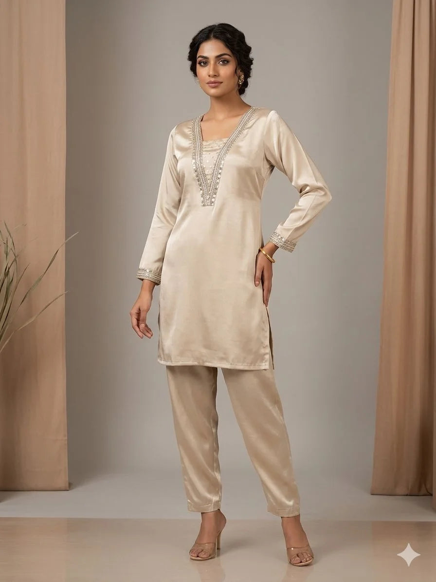 Chiku Pure Crepe Handwork 2 Piece Cord Set for Women | Designer Ethnic Co-Ord Set