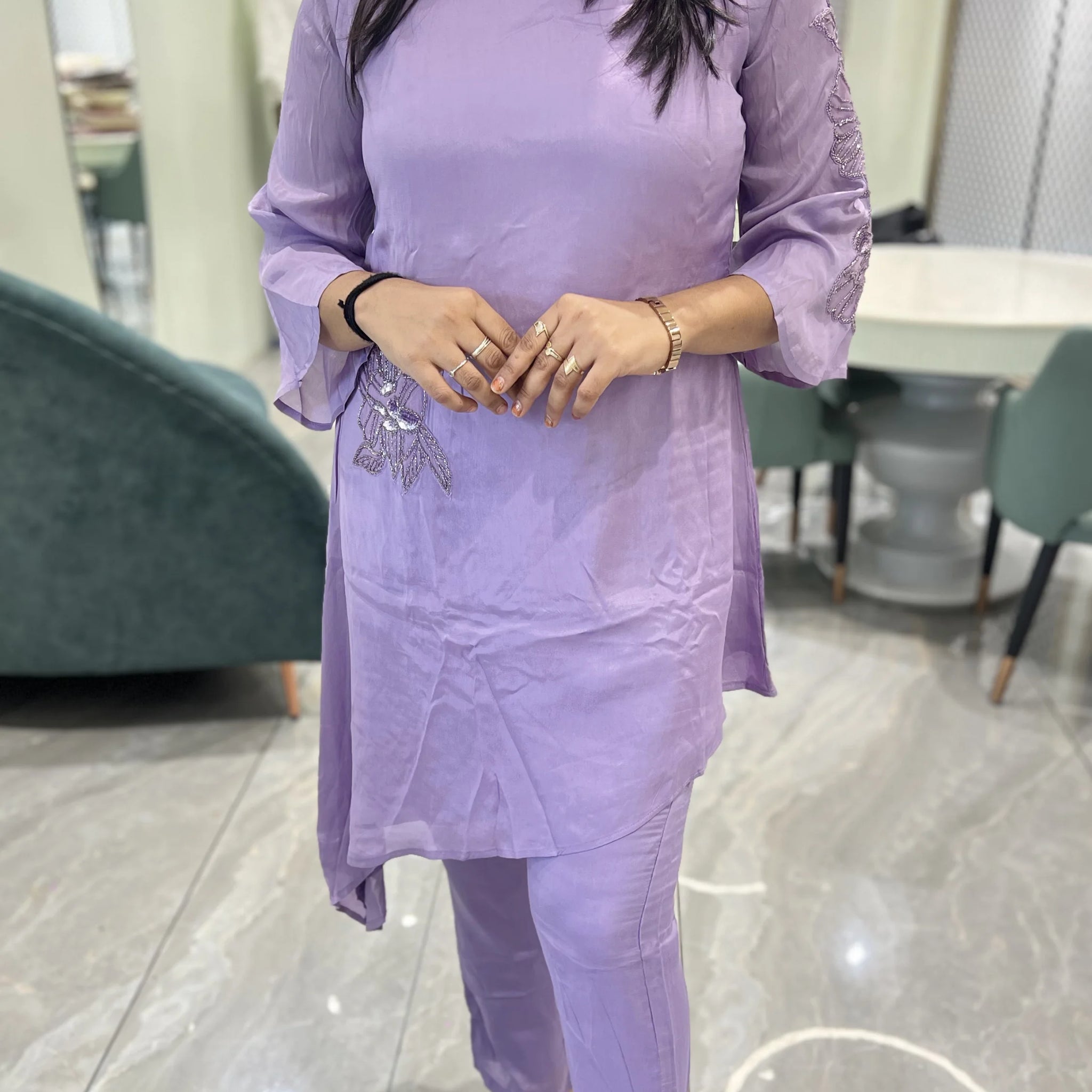 Purple Embroidery Chinon Cordset - DGORID 9110 20