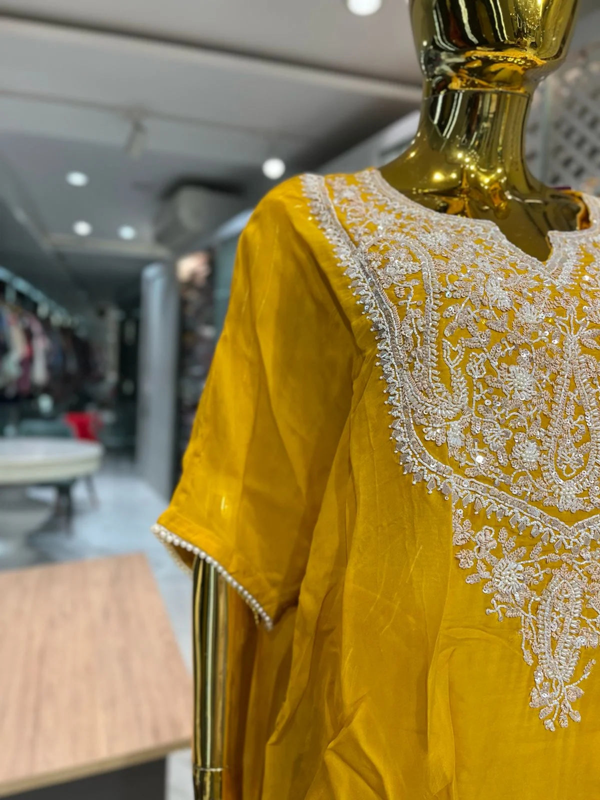 Mustard Yellow Pure Georgette Handwork 2 Piece Cord Set for Women | Designer Kaftan Co-Ord Set