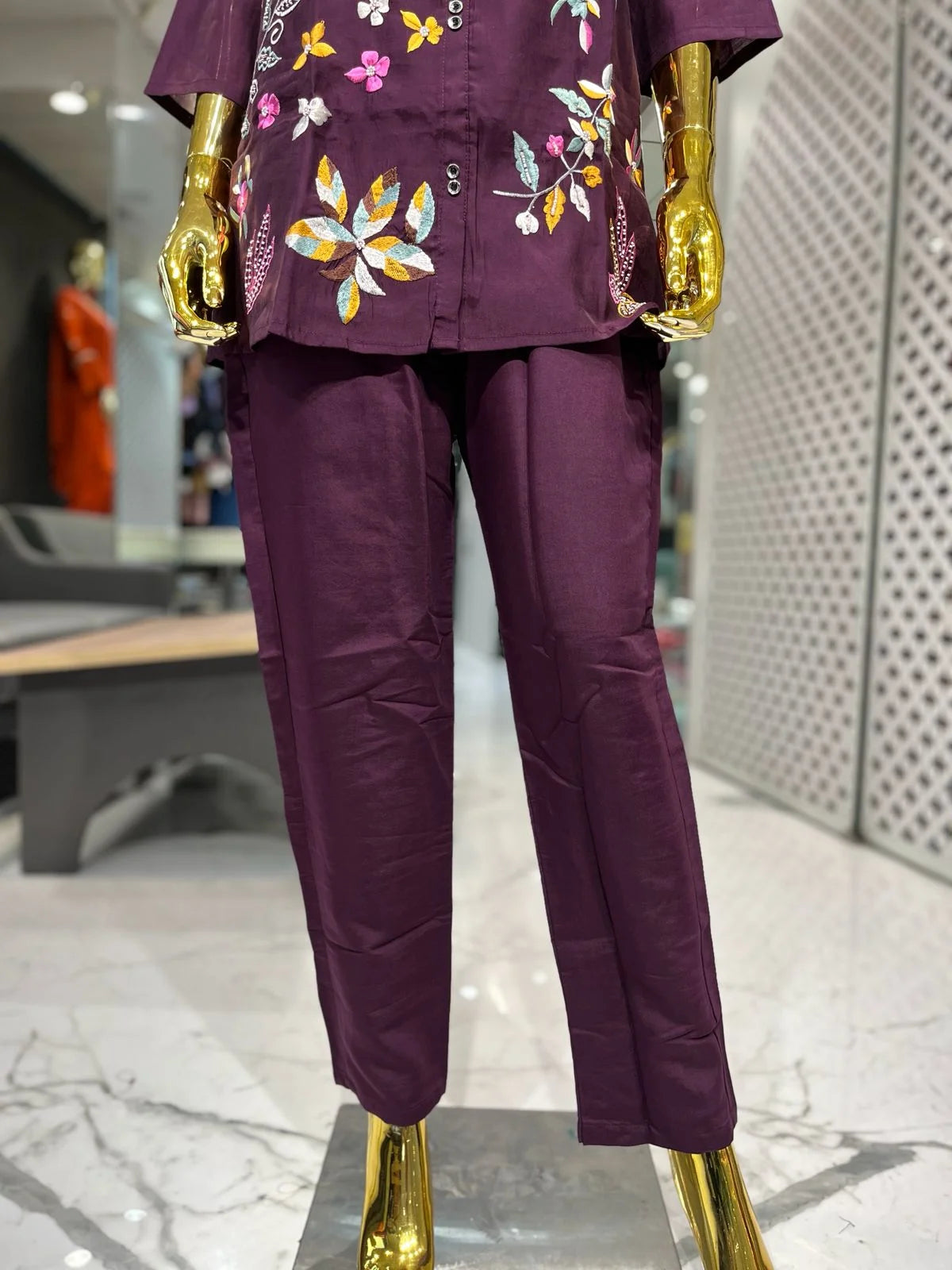 Wine & Black Pure Silk Embroidery Handwork 2 Piece Cord Set for Women | Designer Ethnic Co-ord Set