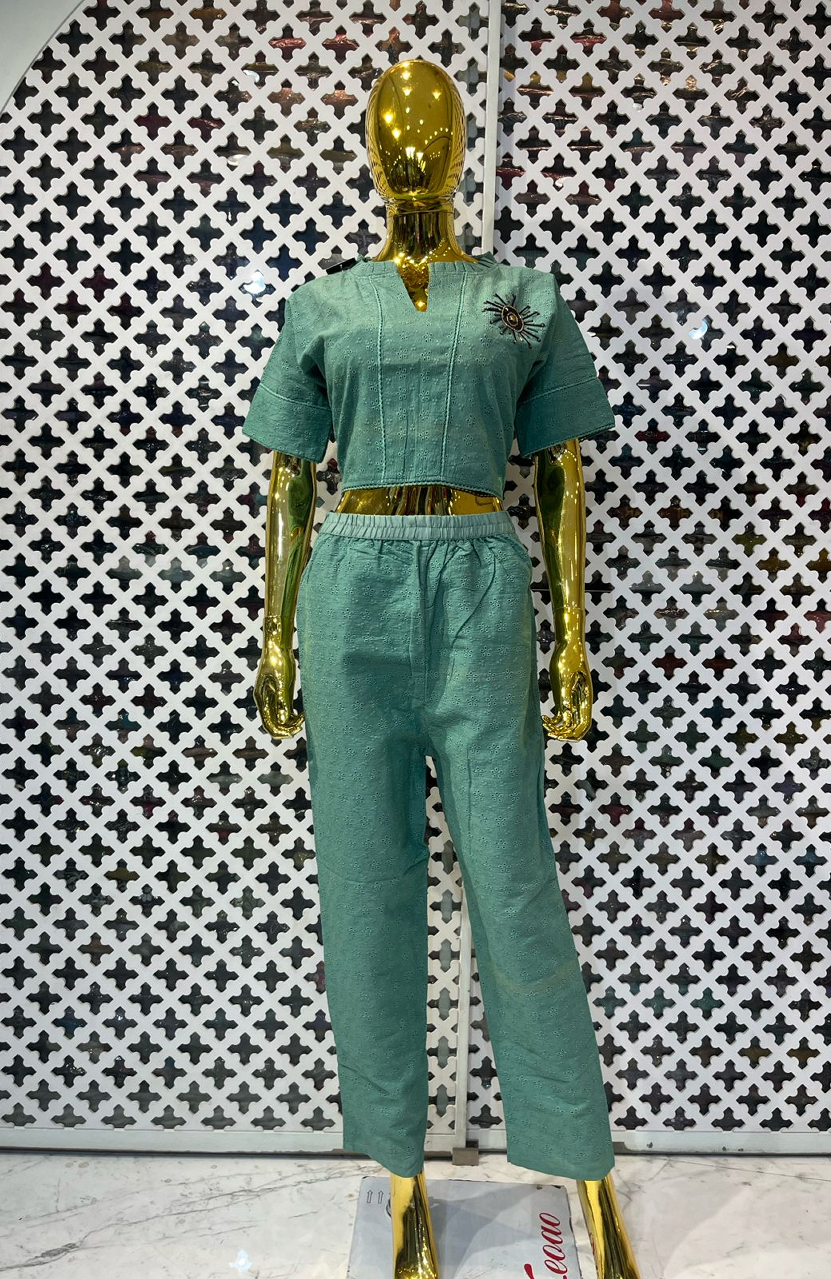 Mint Green Cotton Silk Chikankari Co-Ord Set for Women | Stylish Designer Cord Set