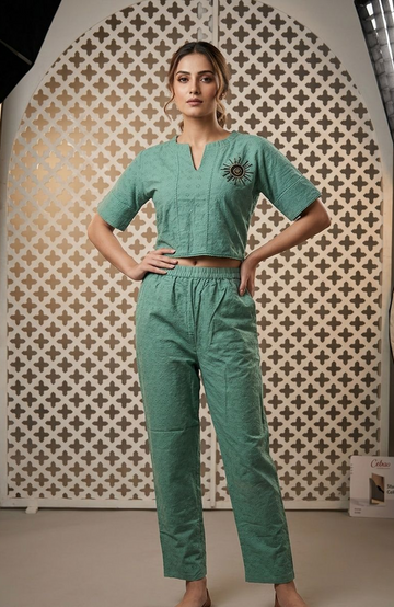 Mint Green Cotton Silk Chikankari Co-Ord Set for Women | Stylish Designer Cord Set