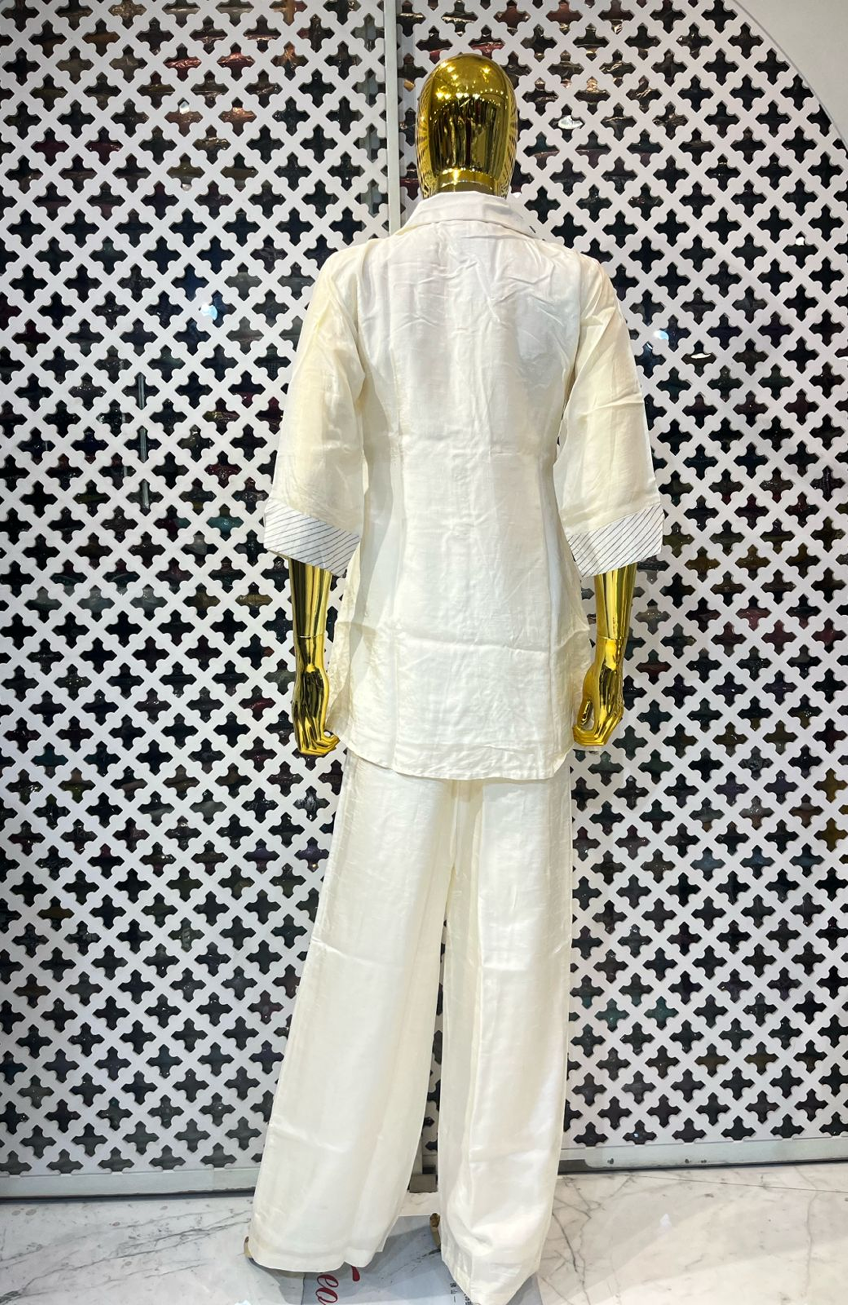 White Pure Silk Hand Work Co-Ord Set for Women | Premium Designer Cord Set