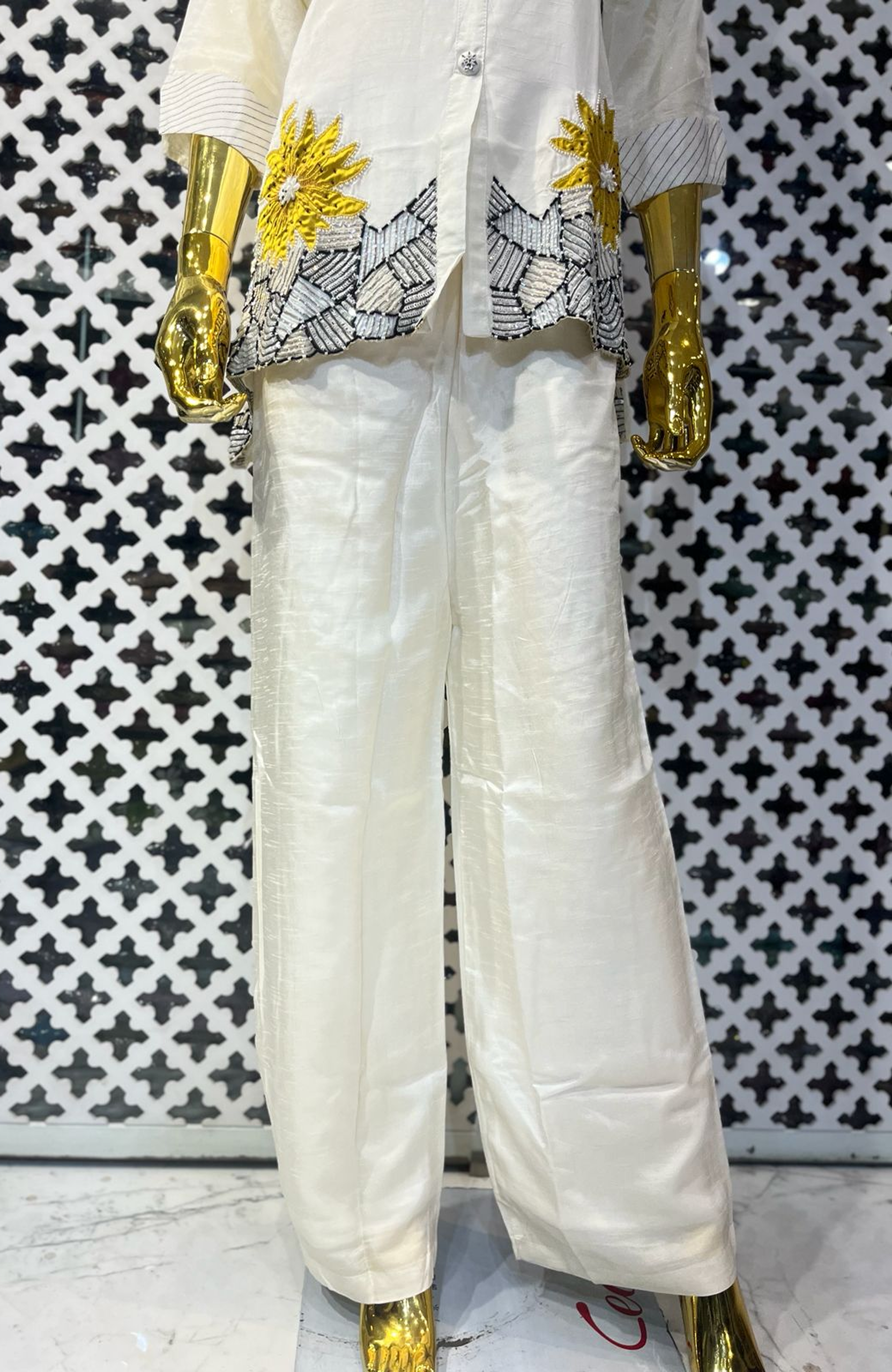White Pure Silk Hand Work Co-Ord Set for Women | Premium Designer Cord Set