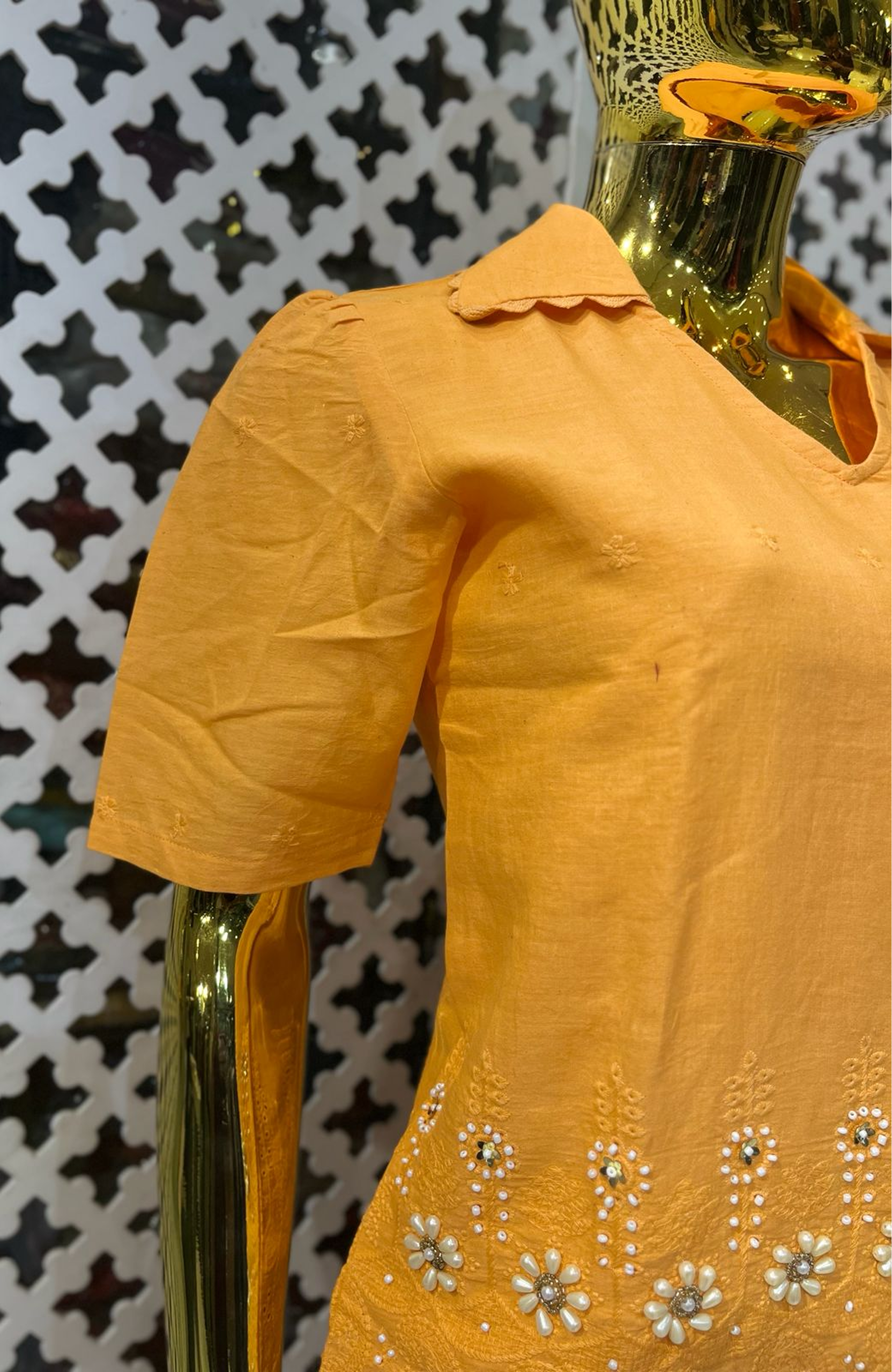Orange Linen Cotton Chikankari Hand Work Co-Ord Set for Women | Elegant Designer Cord Set