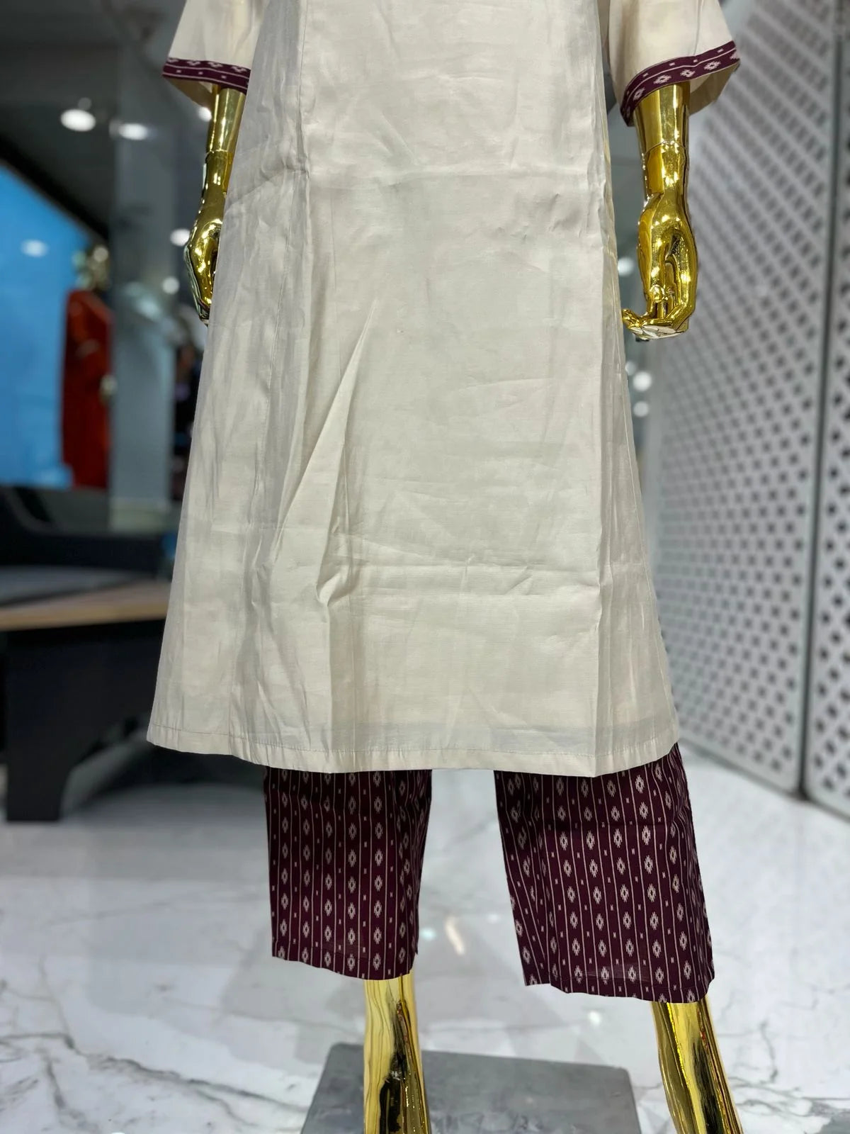 Cream Silk Cotton Handwork 2 Piece Cord Set for Women | Designer Ethnic Co-Ord Set