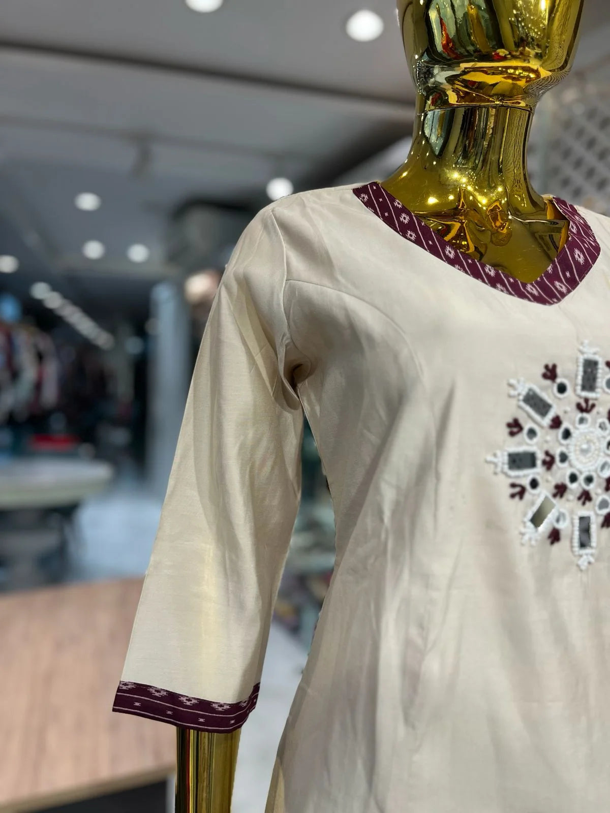 Cream Silk Cotton Handwork 2 Piece Cord Set for Women | Designer Ethnic Co-Ord Set
