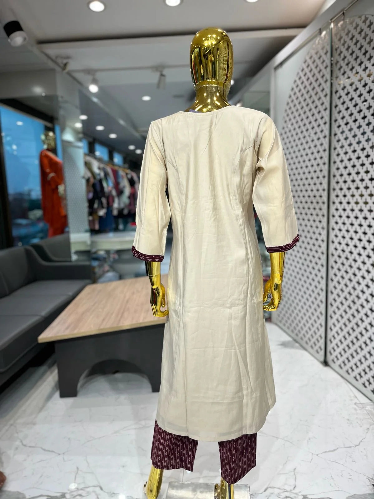 Cream Silk Cotton Handwork 2 Piece Cord Set for Women | Designer Ethnic Co-Ord Set
