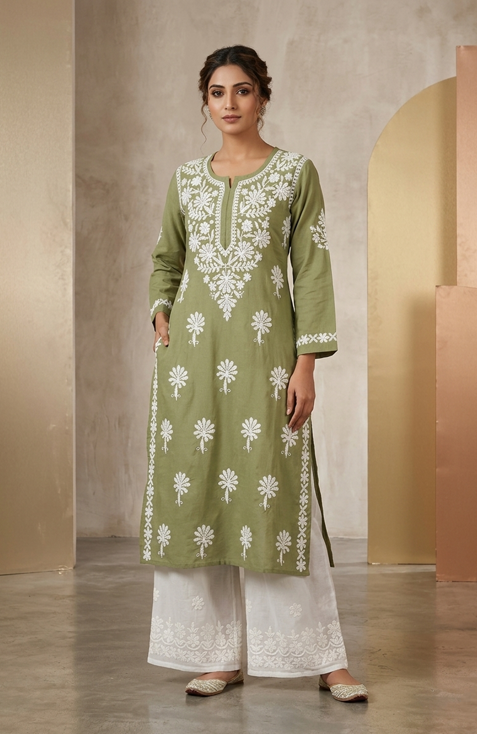 Rust Rayon Lakhnavi Work Kurta with Palazzo Set for Women | Elegant 2 Piece Ethnic Wear