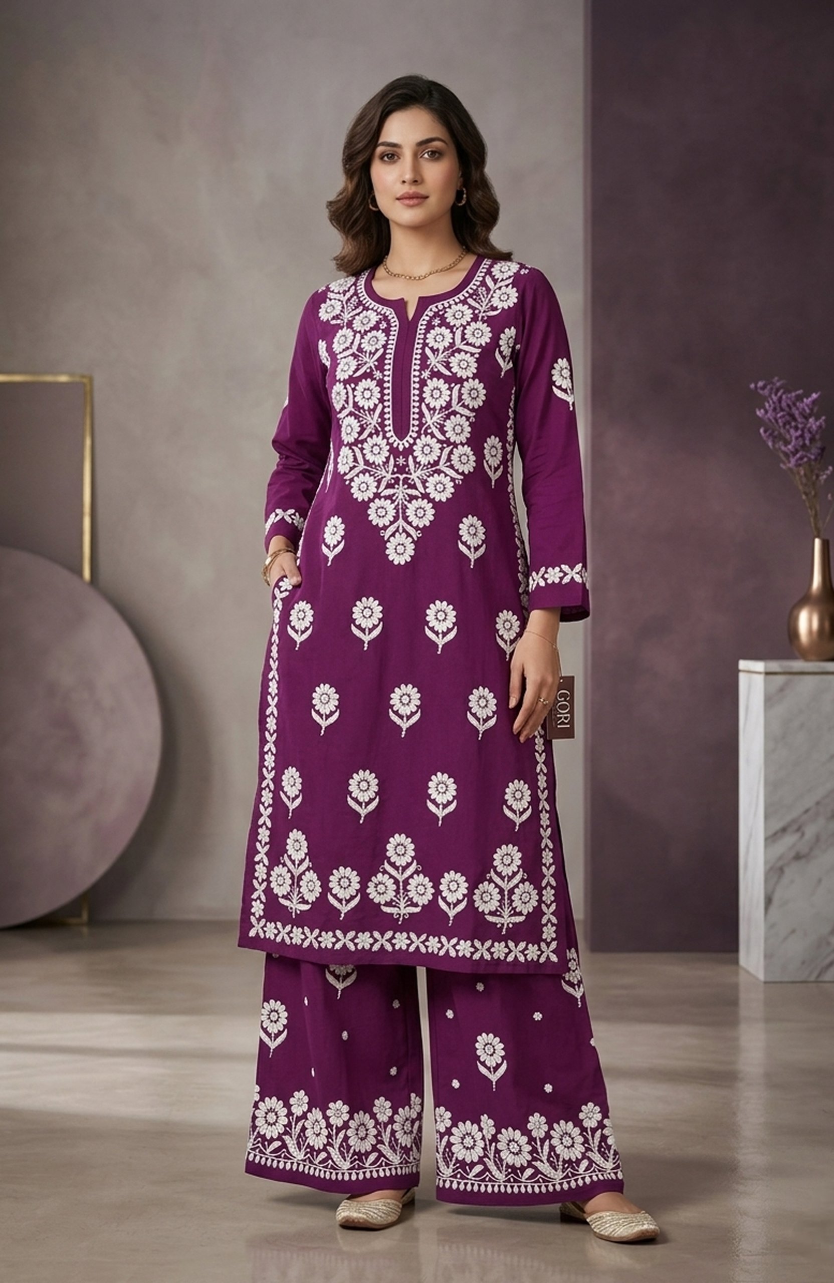 Royal Blue Rayon Lakhnavi Embroidered Kurta Palazzo Set for Women | Elegant 2 Piece Ethnic Wear