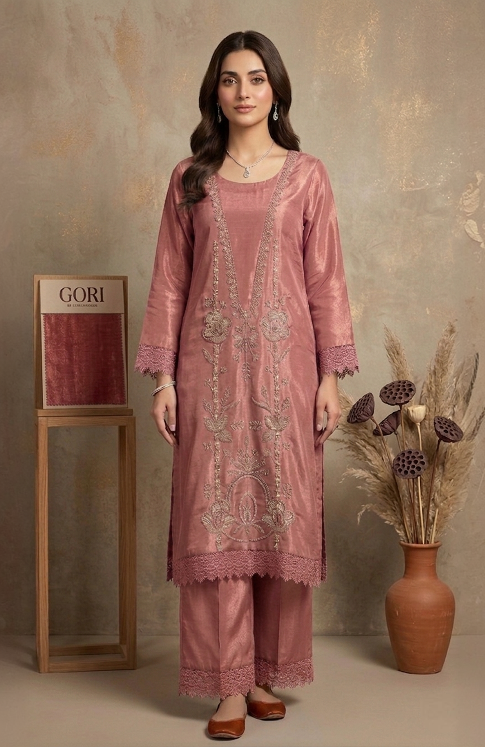 Lavender Roman Shimmer Beads Work Straight Suit Set for Women | Premium 3 Piece Designer Ethnic Wear with Dupatta