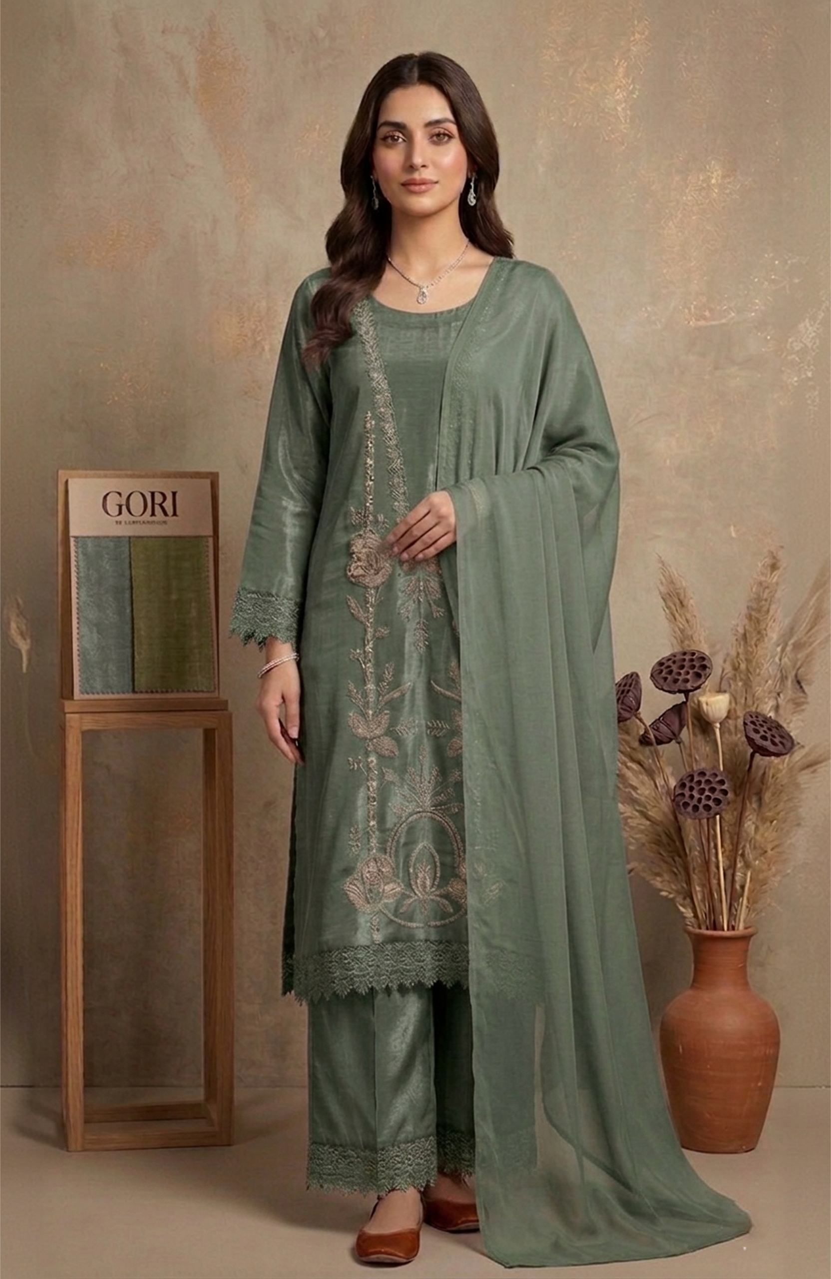 Lavender Roman Shimmer Beads Work Straight Suit Set for Women | Premium 3 Piece Designer Ethnic Wear with Dupatta