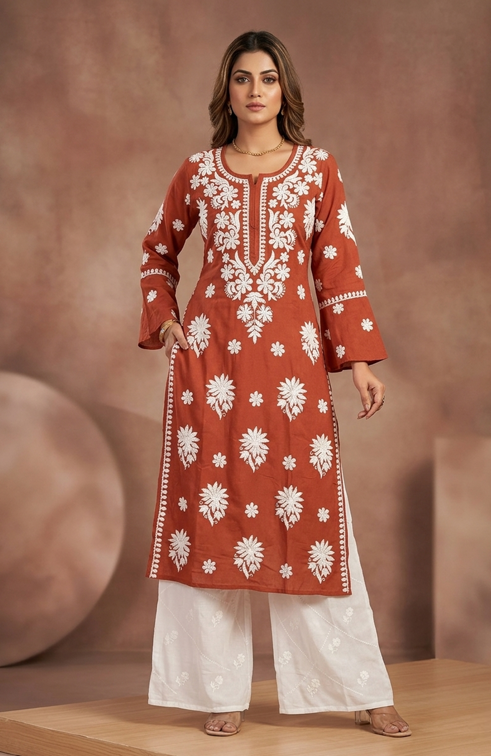 Rayon Lakhnavi Embroidered Kurta Palazzo Set for Women | Stylish 2 Piece Ethnic Outfit