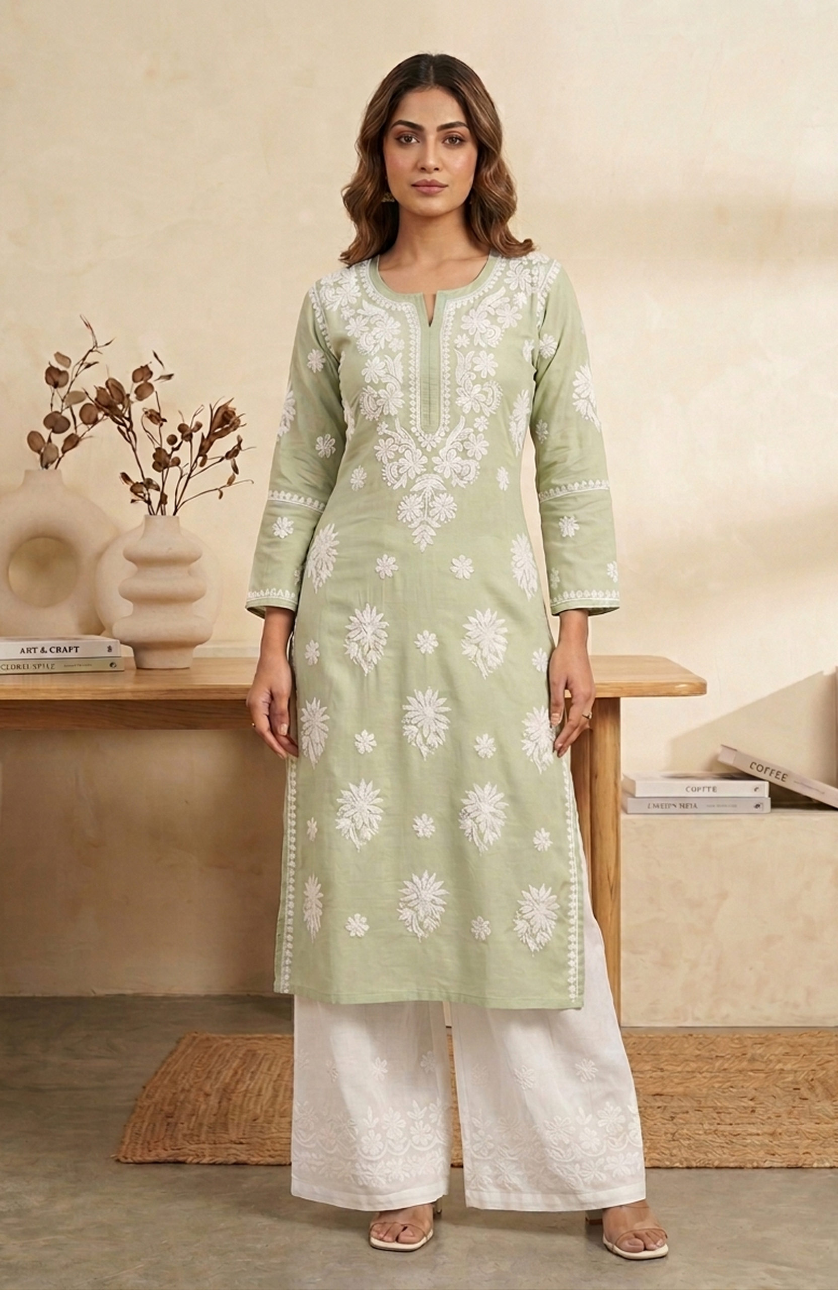 Rayon Lakhnavi Embroidered Kurta Palazzo Set for Women | Stylish 2 Piece Ethnic Outfit