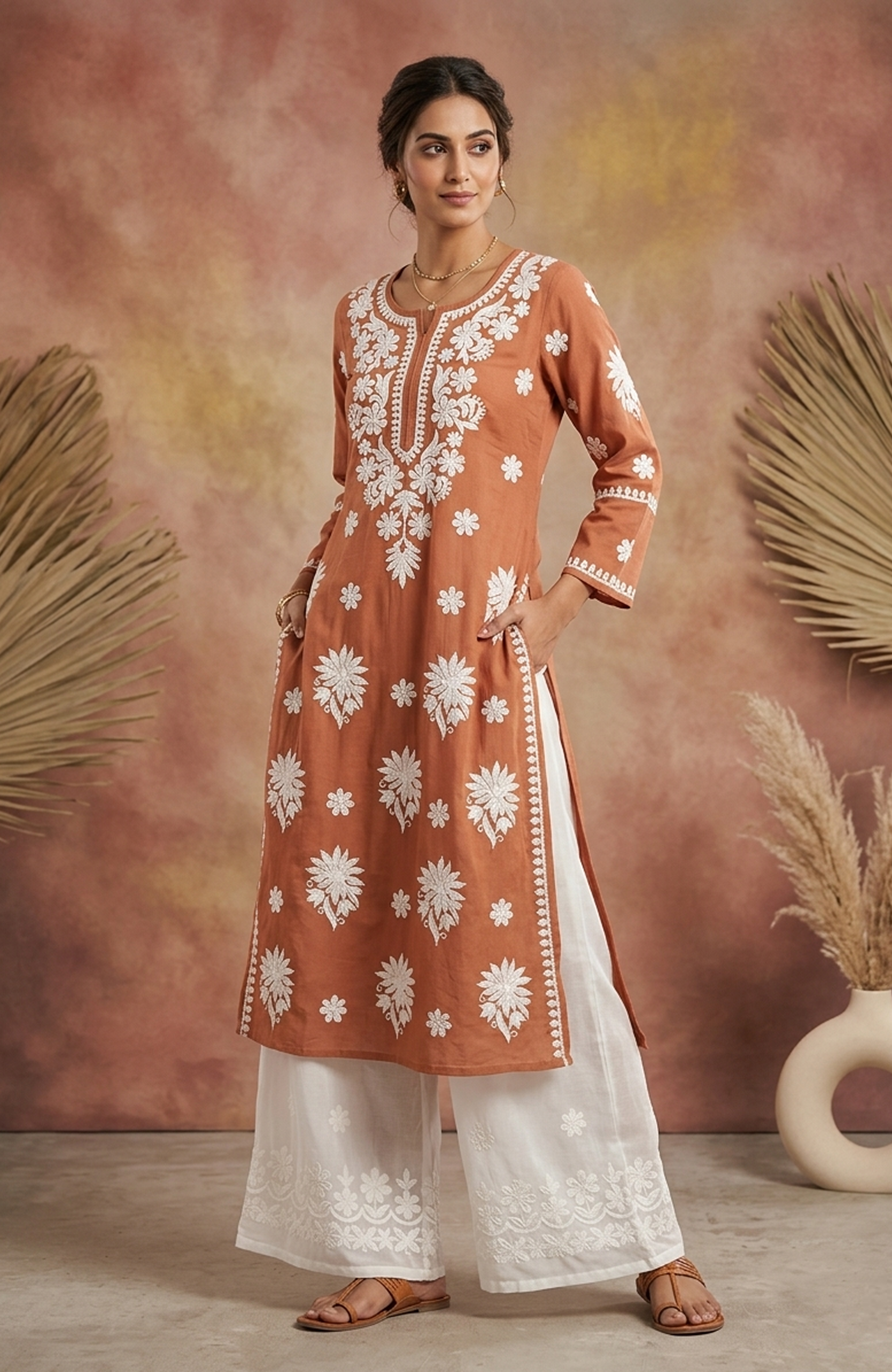 Rayon Lakhnavi Embroidered Kurta Palazzo Set for Women | Stylish 2 Piece Ethnic Outfit