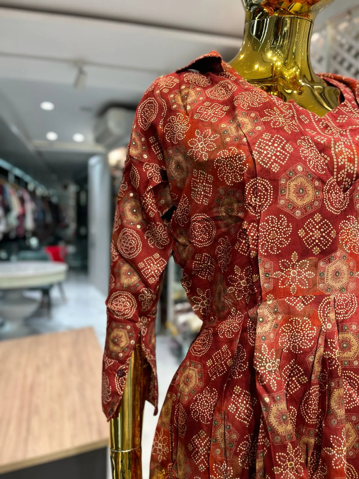 Rust Pure Rayon Foil Print 3 Piece Cord Set for Women | Designer Ethnic Co-Ord Set