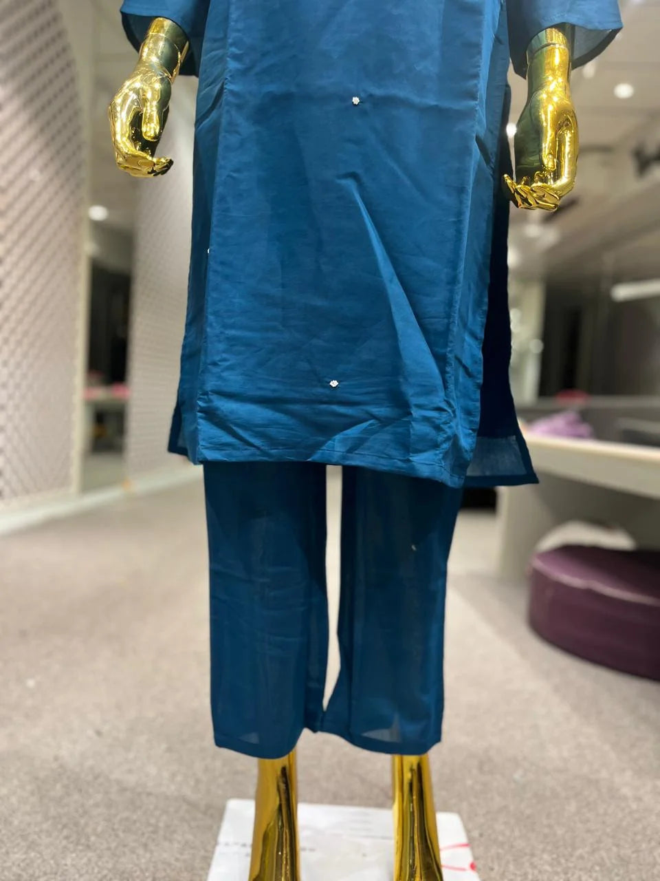 Blue Silk Handwork 3 Piece Kurti Pant Dupatta Set for Women | Designer Ethnic Wear