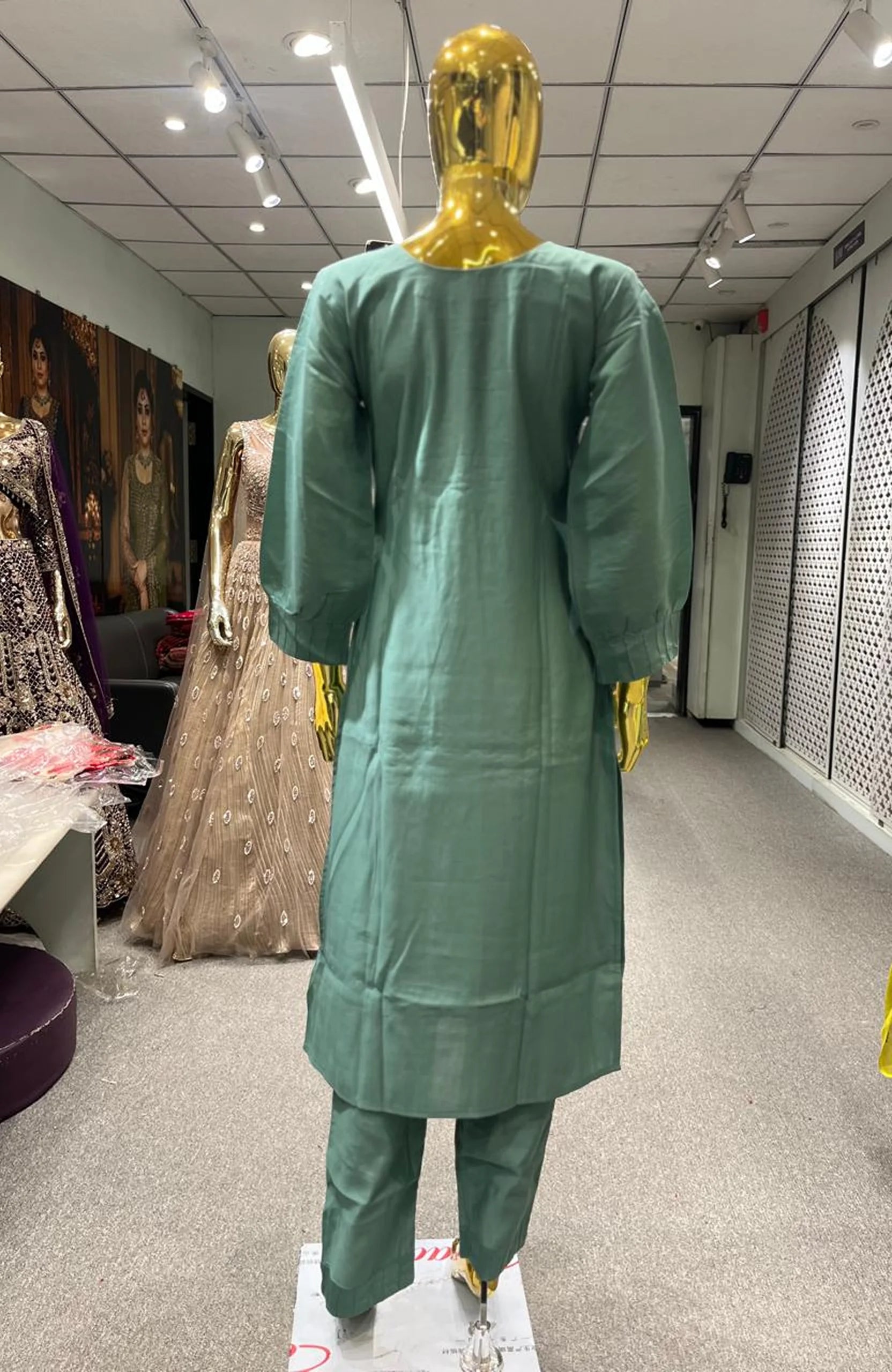Pista Silk Cotton Handwork 3 Piece Kurti Pant Dupatta Set for Women | Elegant Ethnic Wear