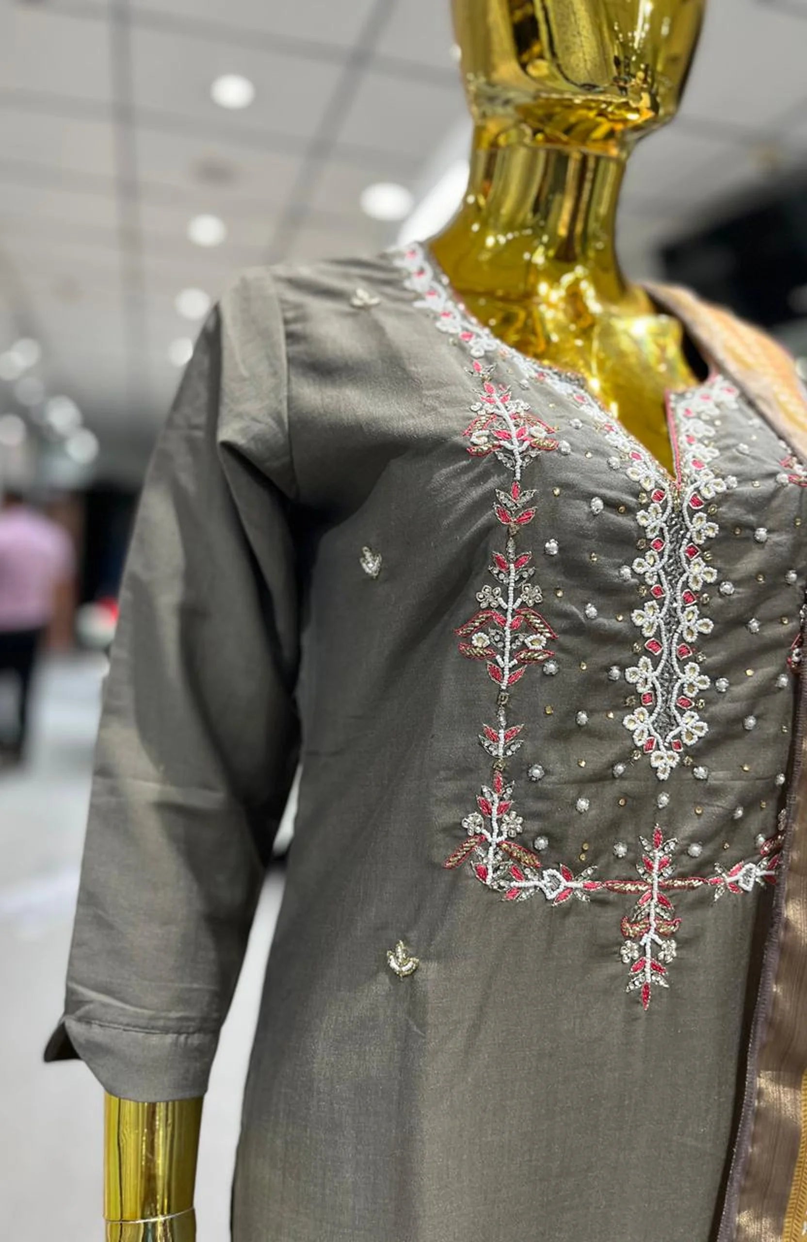Brown Silk Cotton Handwork 3 Piece Kurti Pant Dupatta Set for Women | Designer Ethnic Wear