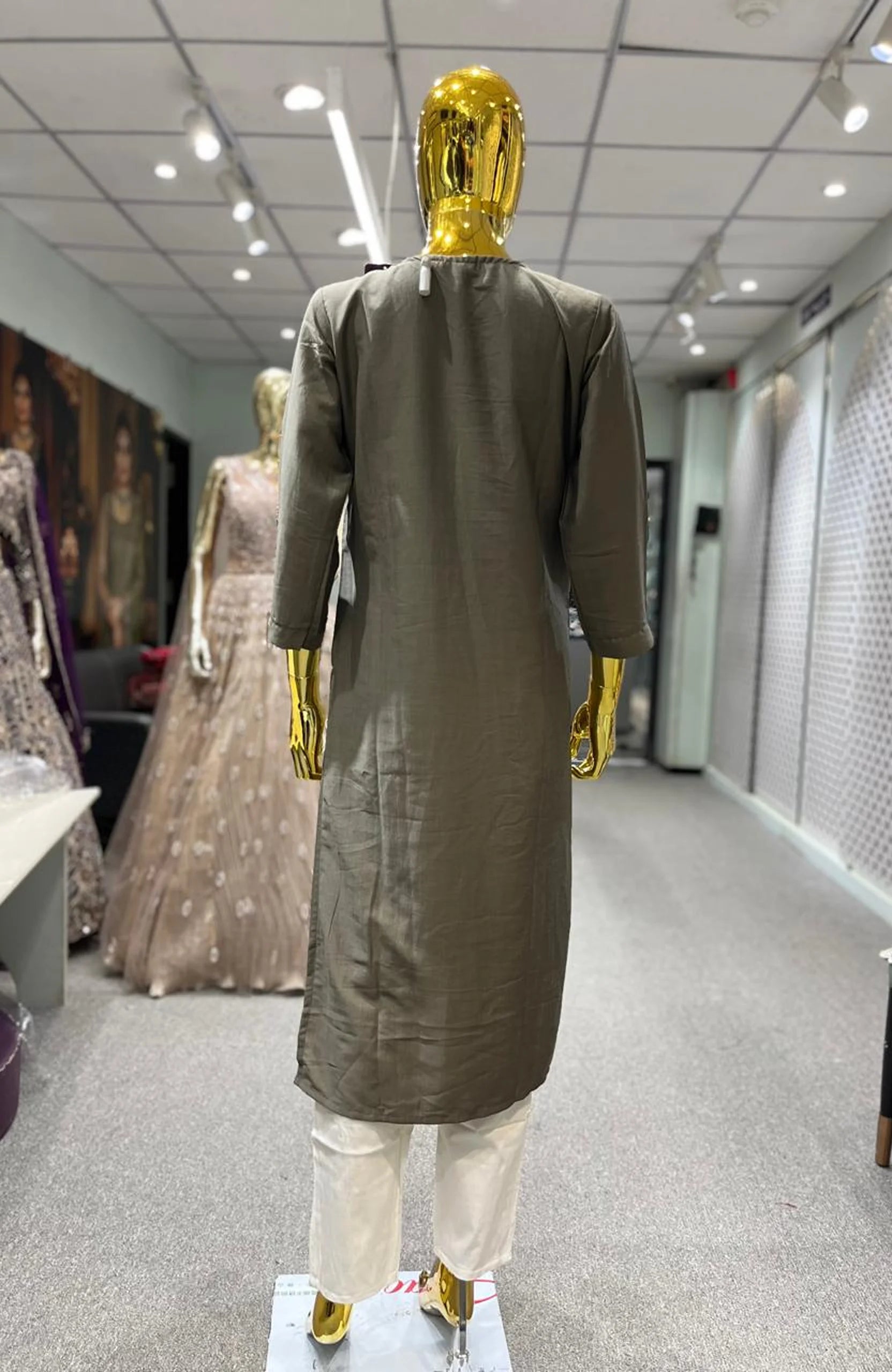 Brown Silk Cotton Handwork 3 Piece Kurti Pant Dupatta Set for Women | Designer Ethnic Wear