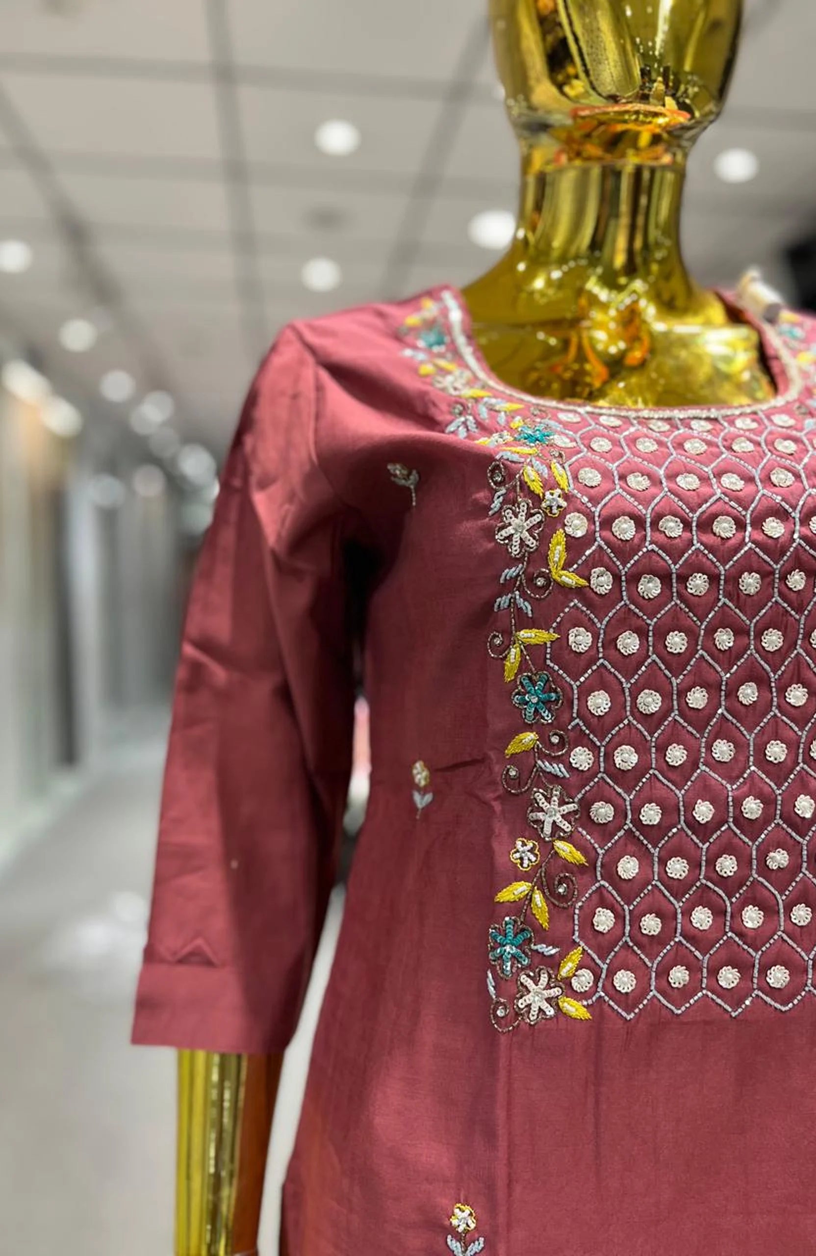 Rust Pure Silk Handwork 3 Piece Kurti Pant Dupatta Set for Women | Designer Ethnic Wear