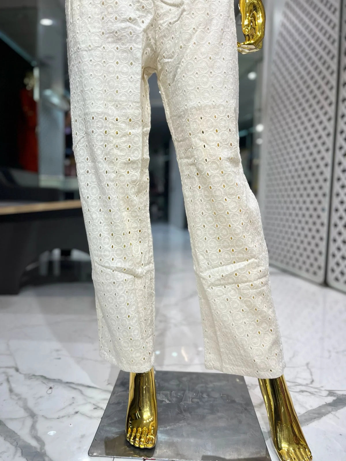 Cream Chikan Cotton Embroidery 2 Piece Cord Set for Women | Designer Co-ord Set