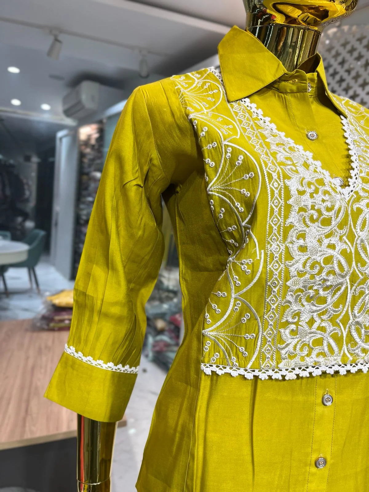 Neon Green Modal Silk Embroidery Work Two Piece Co-ord Set for Women | Designer Ethnic Wear