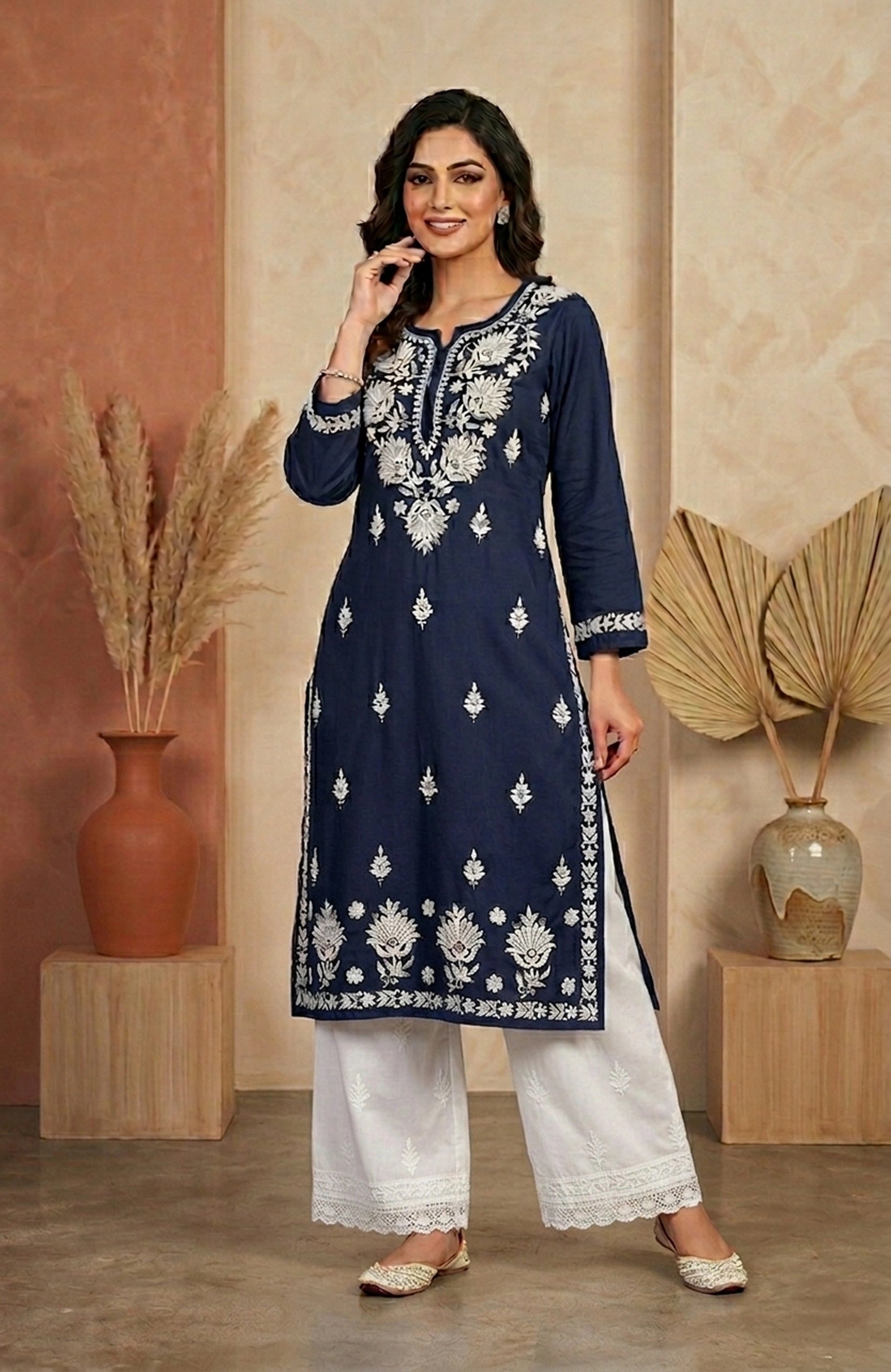 Black Rayon Lakhnavi Embroidered Kurta Palazzo Set for Women | Elegant Ethnic 2 Piece Outfit