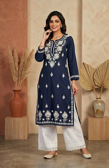 Black Rayon Lakhnavi Embroidered Kurta Palazzo Set for Women | Elegant Ethnic 2 Piece Outfit