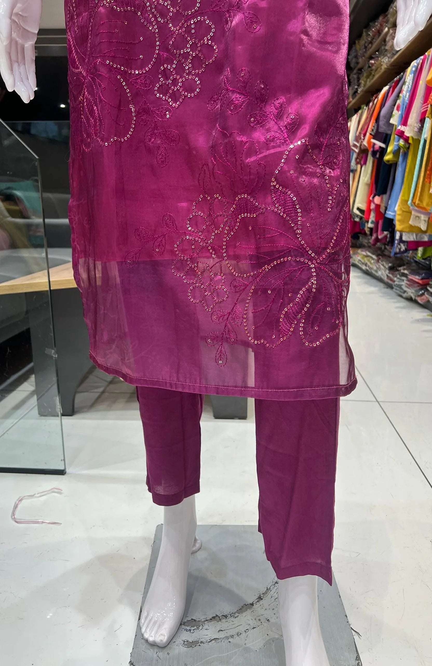 Pinkish Wine Embroidered Straight Suit Set for Women | Hand Work 3 Piece Ethnic Wear with Dupatta