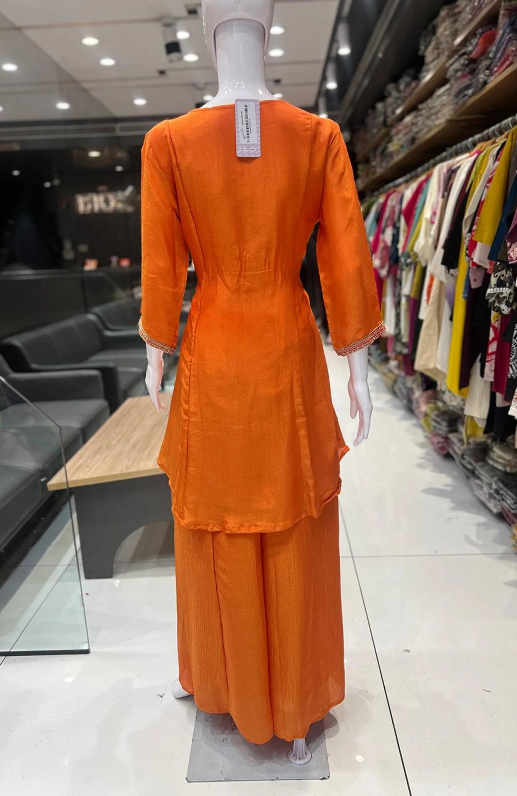 Orange Chinon Short Anarkali Suit Set for Women | Embroidered Hand Work Festive Wear