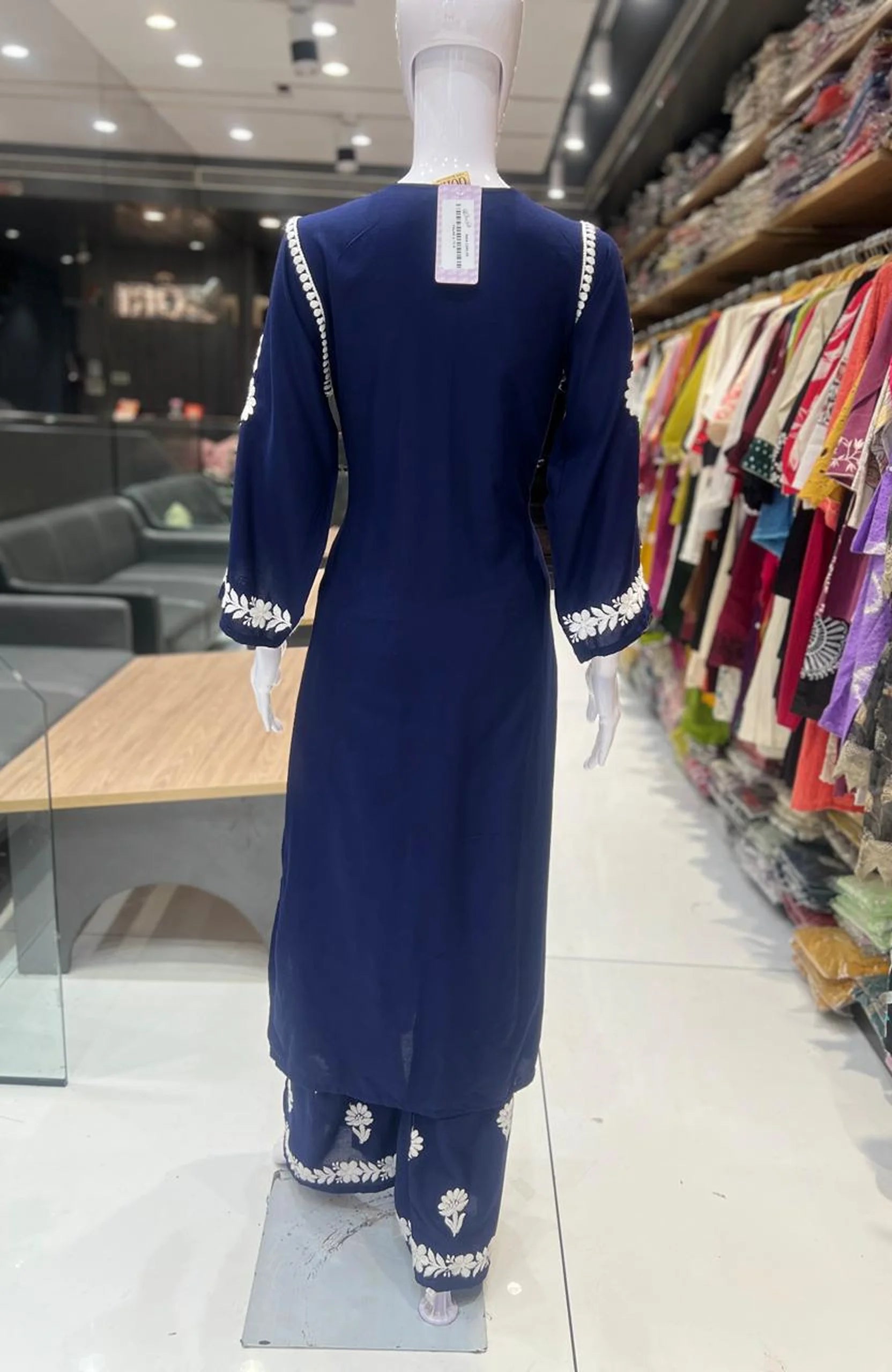 Navy Blue Rayon Lakhnavi Embroidered Kurta Palazzo Set for Women | Premium 2 Piece Ethnic Outfit