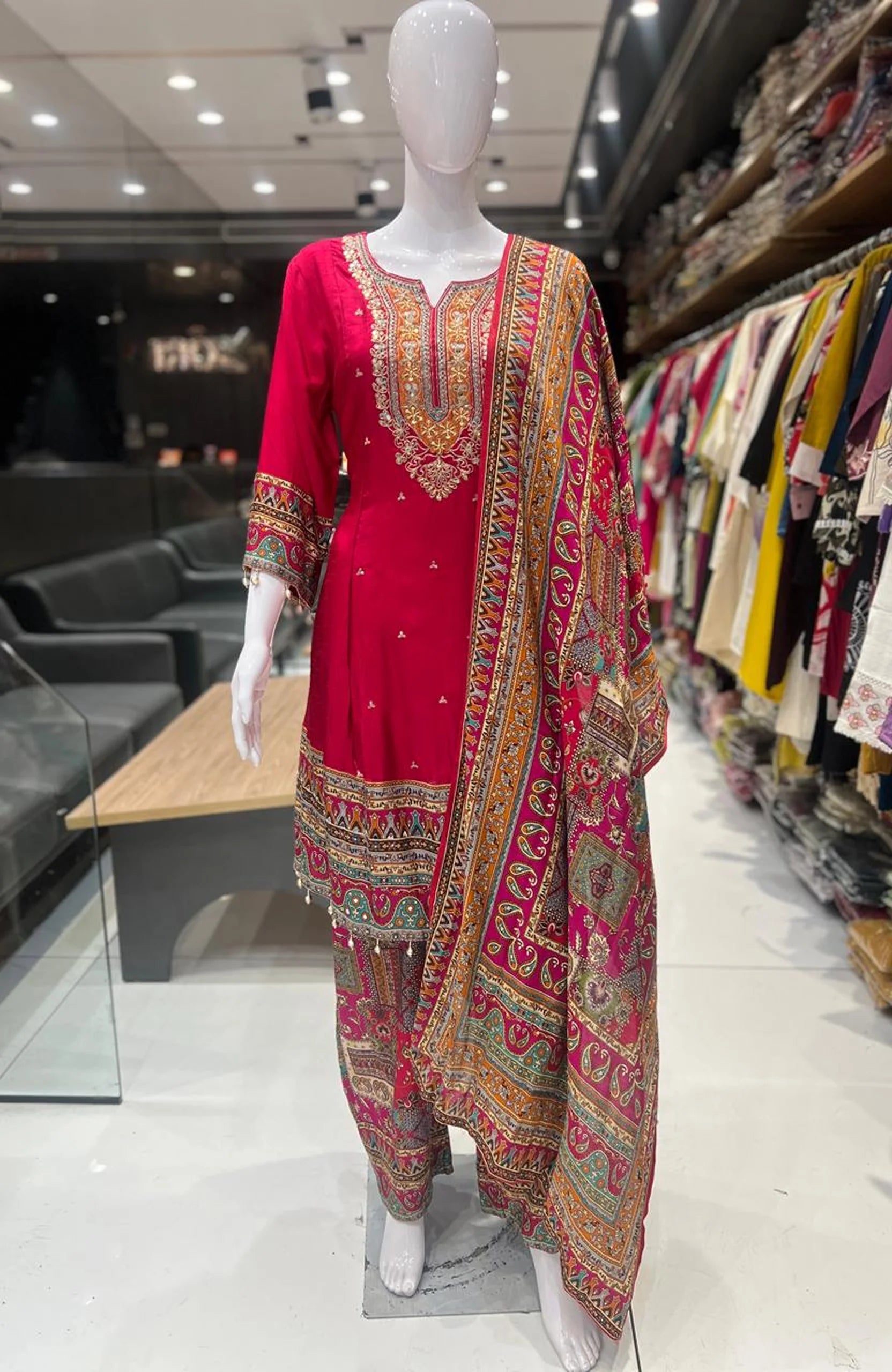 Deep Rani Dola Silk Embroidered 3 Piece Anarkali Suit Set for Women | Hand Work Festive & Wedding Wear