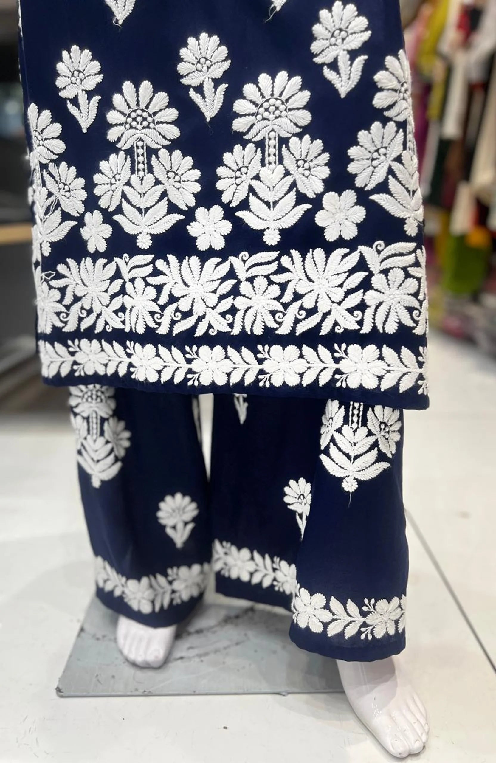 Navy Blue Rayon Lakhnavi Embroidered Kurta Palazzo Set for Women | Premium 2 Piece Ethnic Outfit