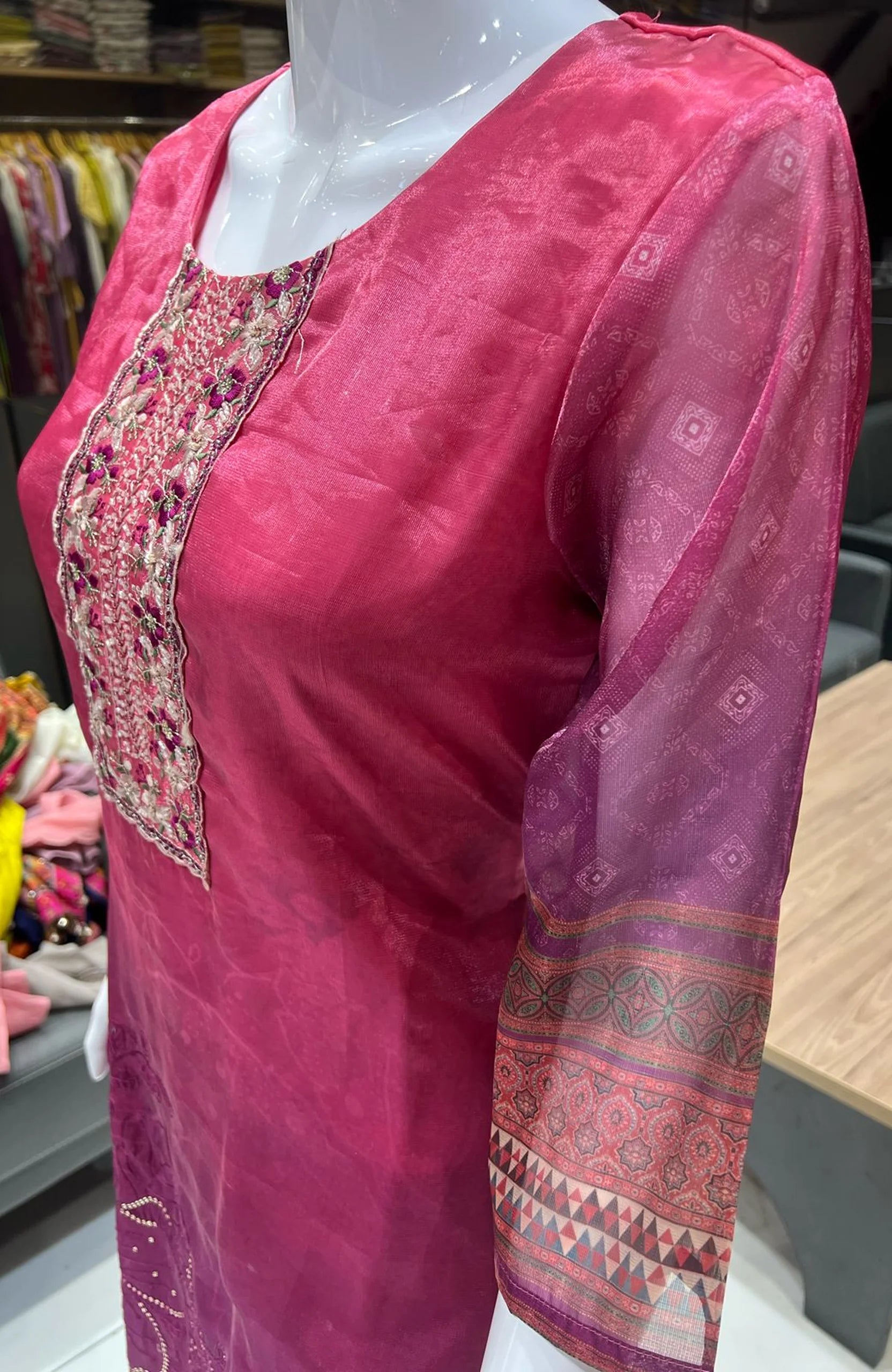 Pinkish Wine Embroidered Straight Suit Set for Women | Hand Work 3 Piece Ethnic Wear with Dupatta