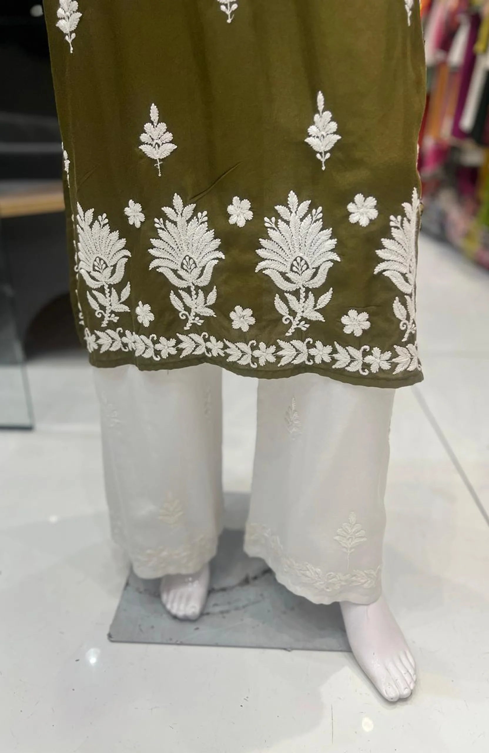 Navy Blue Rayon Lucknowi Work Kurta Plazo Set for Women | Elegant Ethnic 2 Piece Outfit