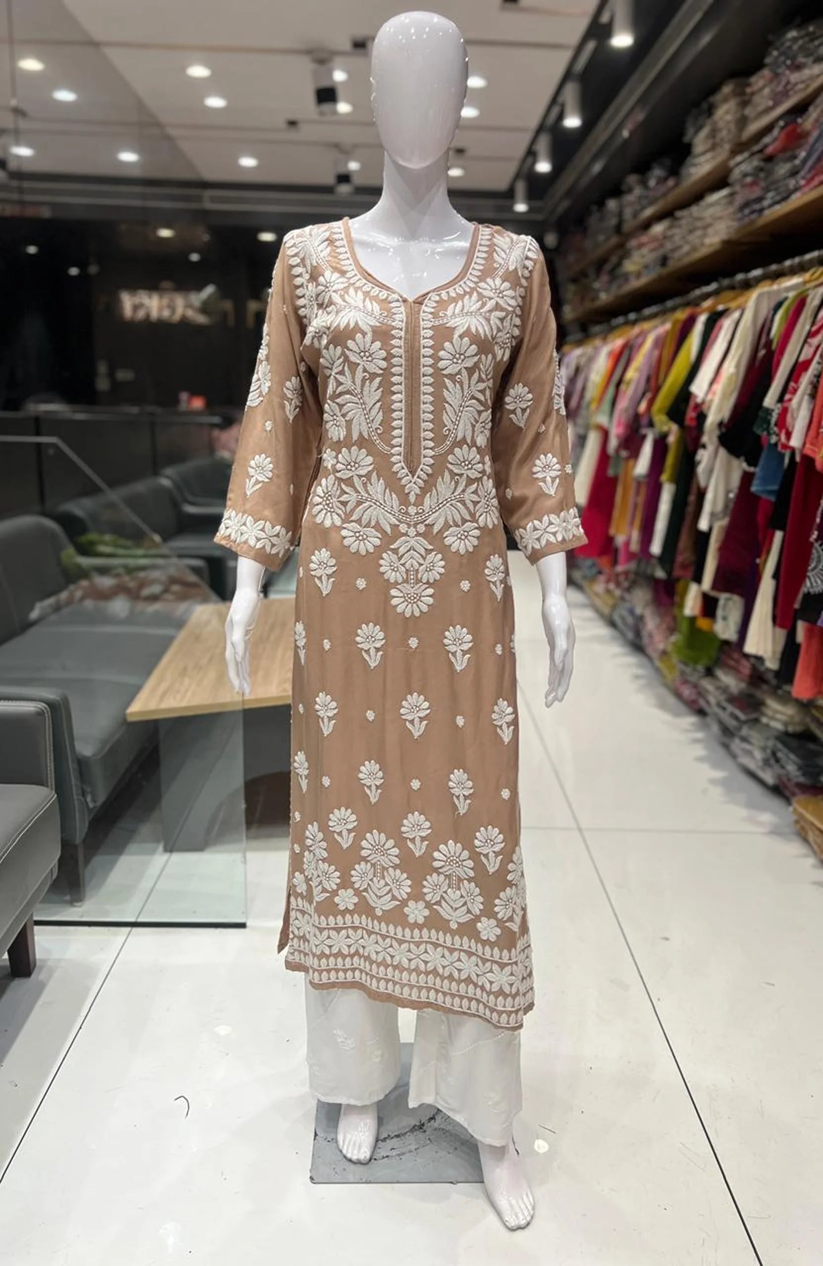 Rayon Lakhnavi Embroidered Kurta Palazzo Set for Women | Elegant 2 Piece Ethnic Outfit