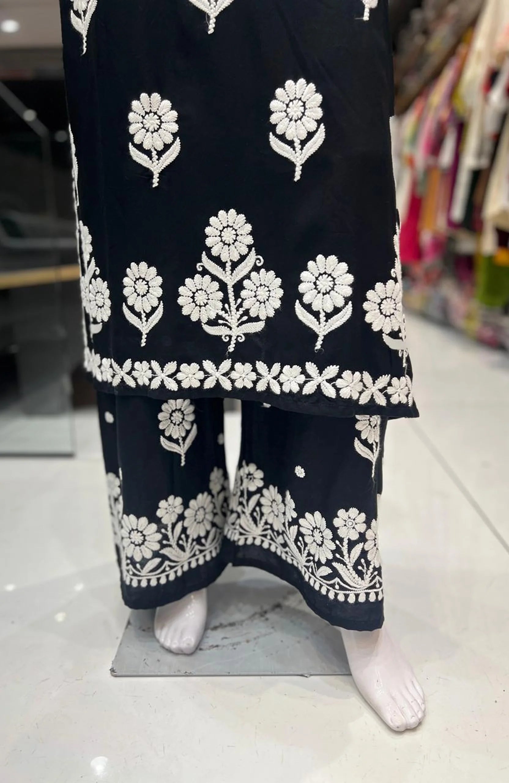 Royal Blue Rayon Lakhnavi Embroidered Kurta Palazzo Set for Women | Elegant 2 Piece Ethnic Wear