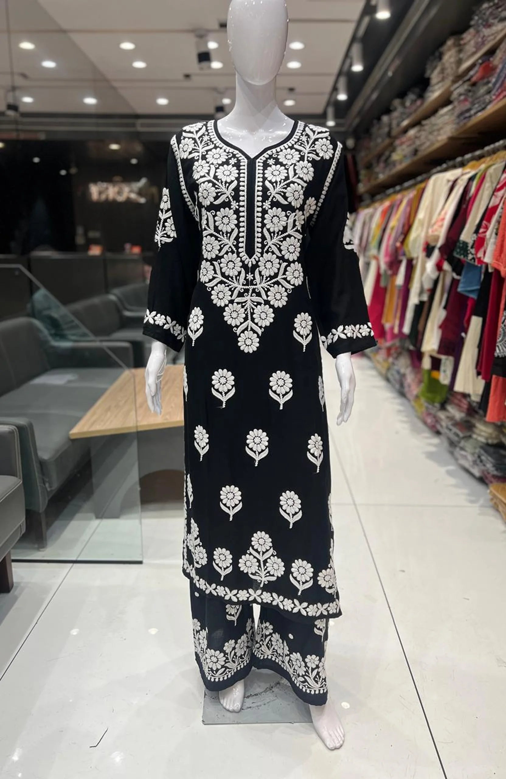 Royal Blue Rayon Lakhnavi Embroidered Kurta Palazzo Set for Women | Elegant 2 Piece Ethnic Wear