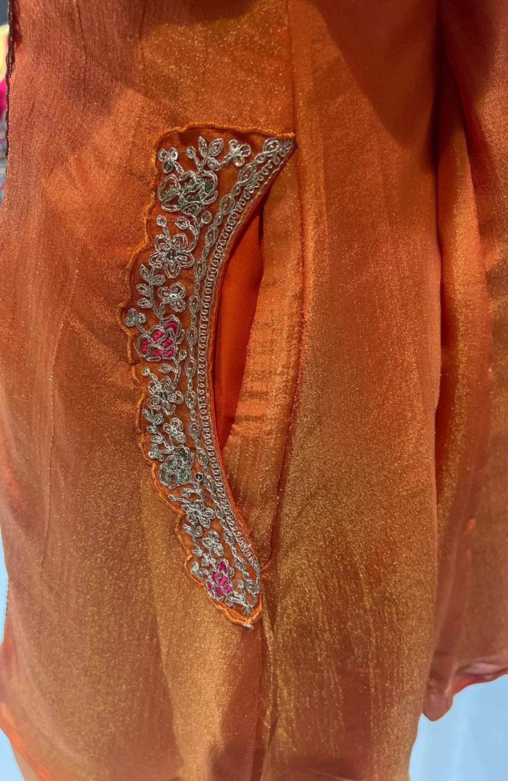 Orange Chinon Short Anarkali Suit Set for Women | Embroidered Hand Work Festive Wear