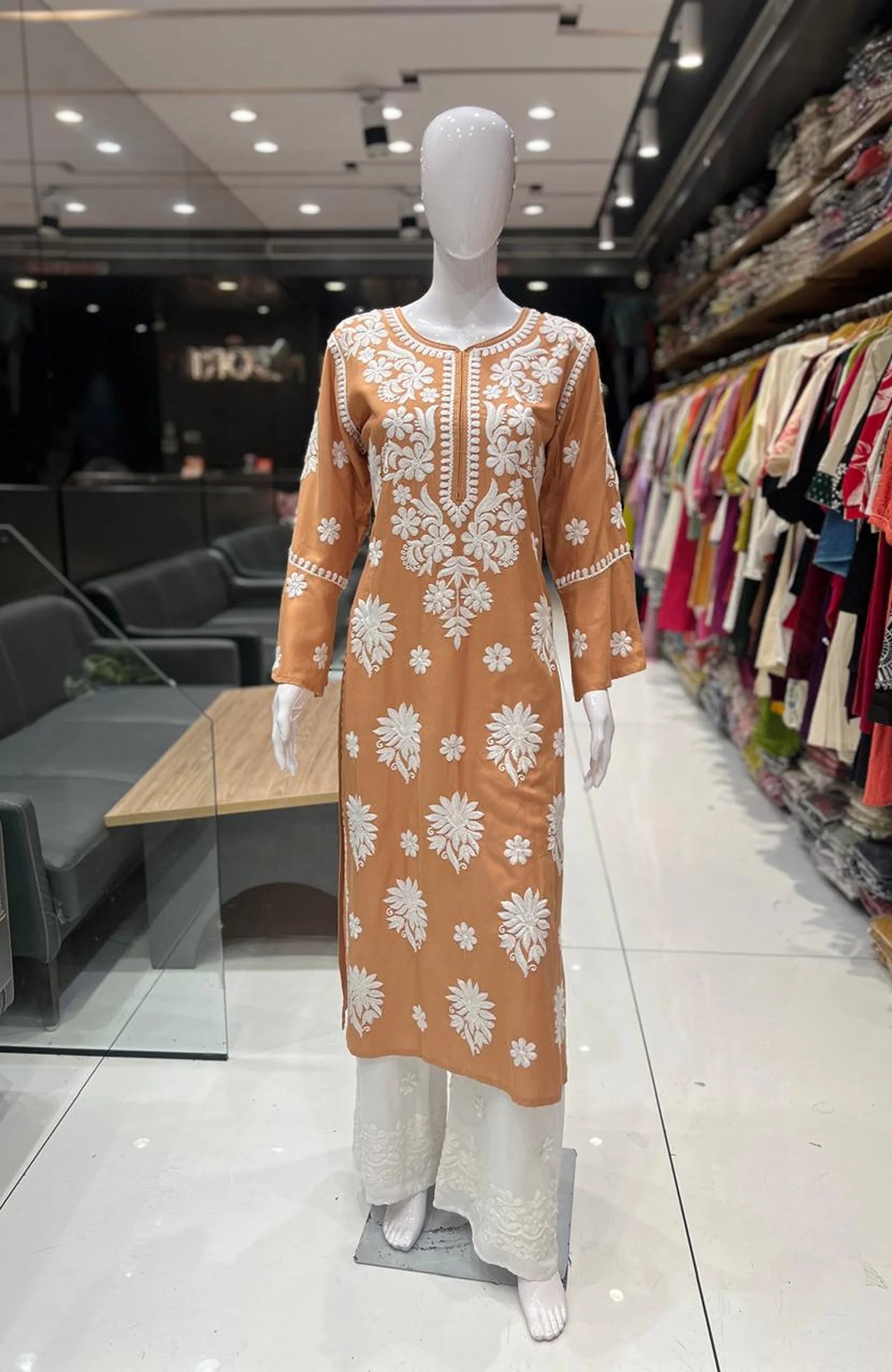 Rayon Lakhnavi Embroidered Kurta Palazzo Set for Women | Stylish 2 Piece Ethnic Outfit