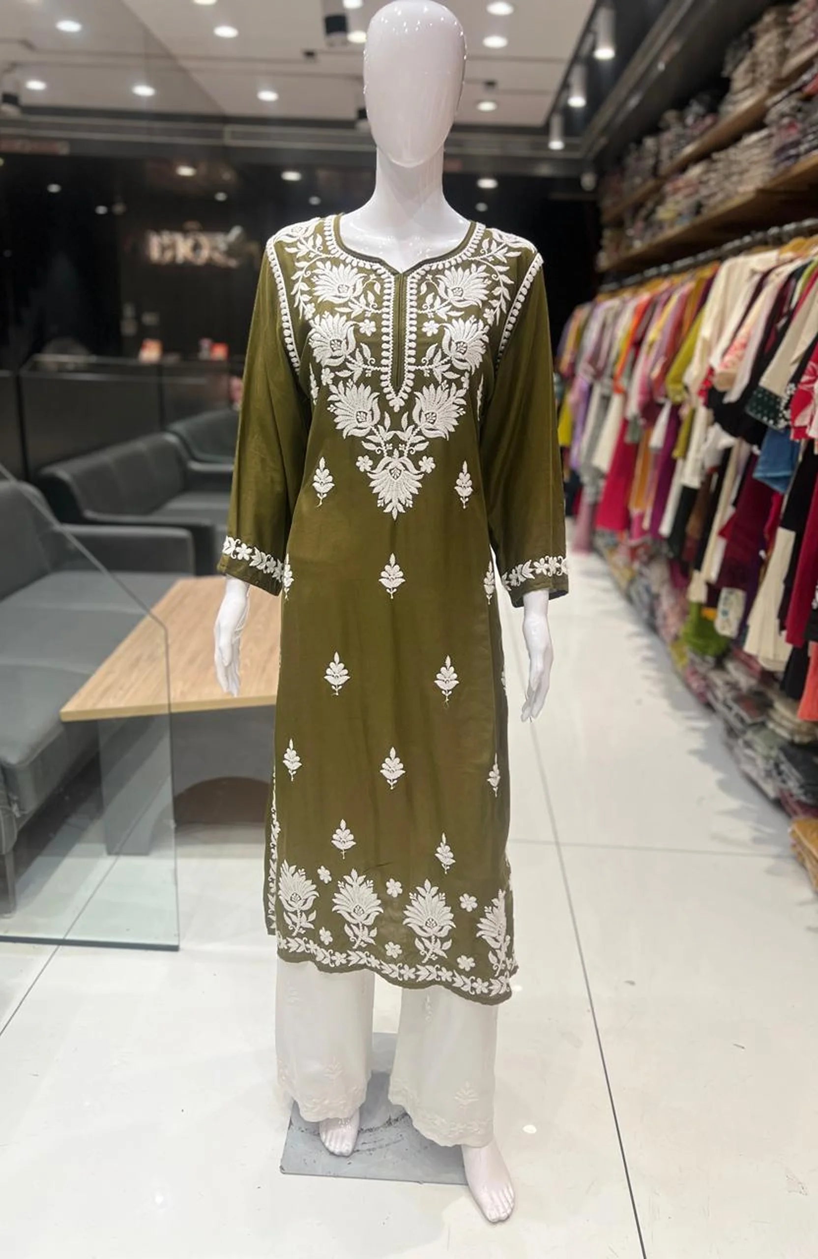 Navy Blue Rayon Lucknowi Work Kurta Plazo Set for Women | Elegant Ethnic 2 Piece Outfit
