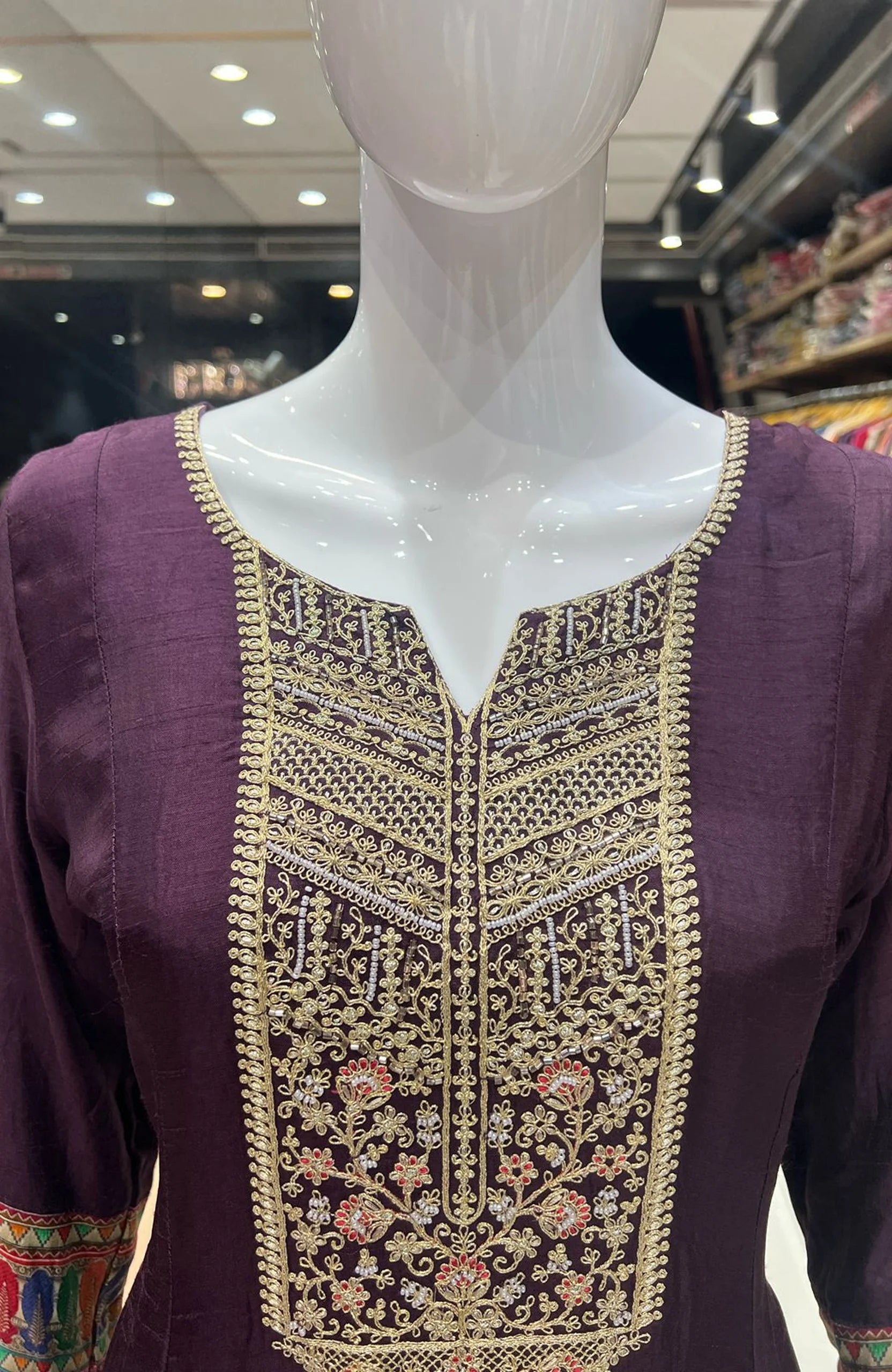 Wine Dola Silk Short Anarkali Suit Set for Women | Embroidered Hand Work 3 Piece Festive Wear