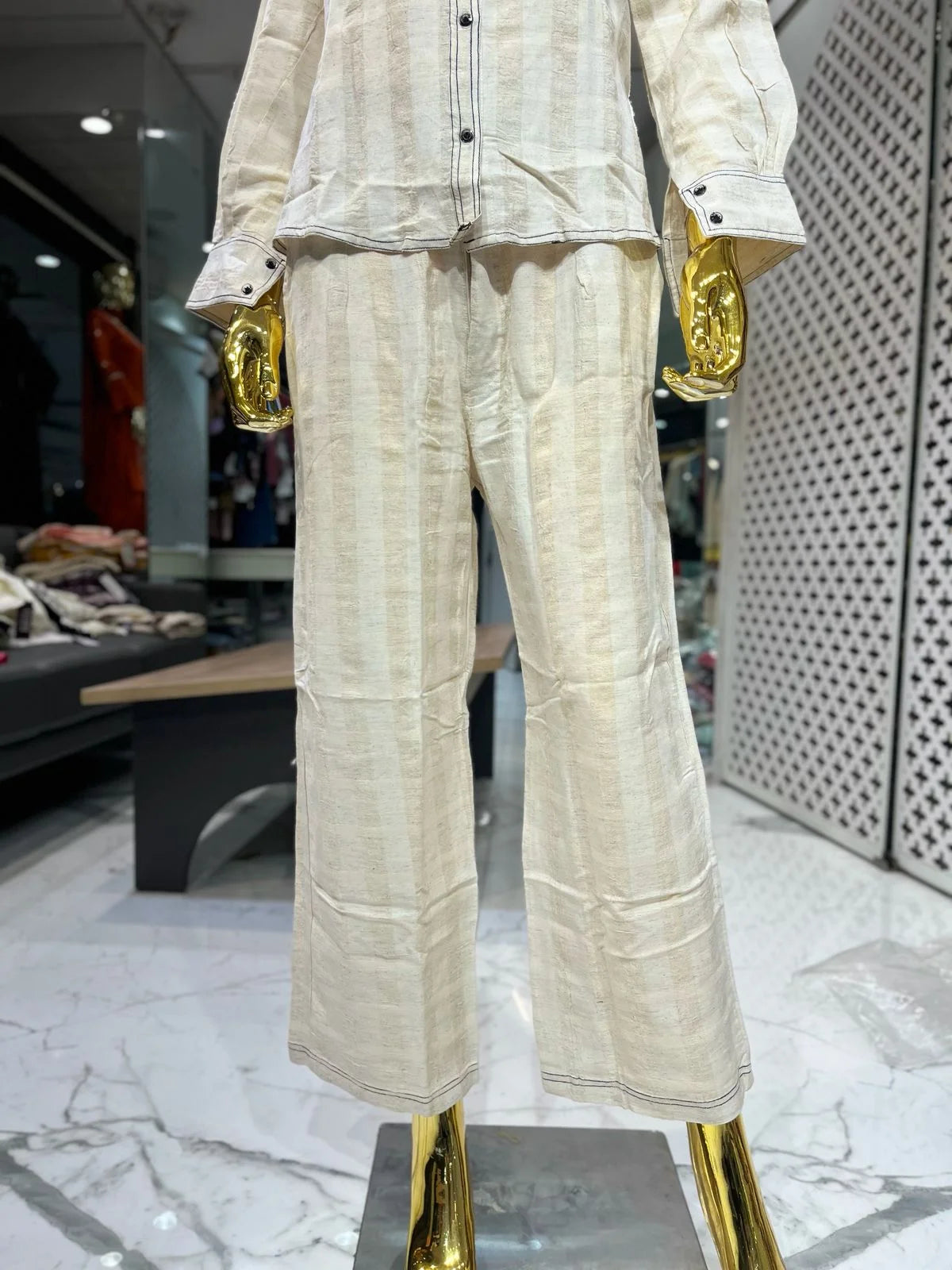 Cream Emboss Cotton Embroidery 2 Piece Cord Set for Women | Premium Designer Co-Ord Set