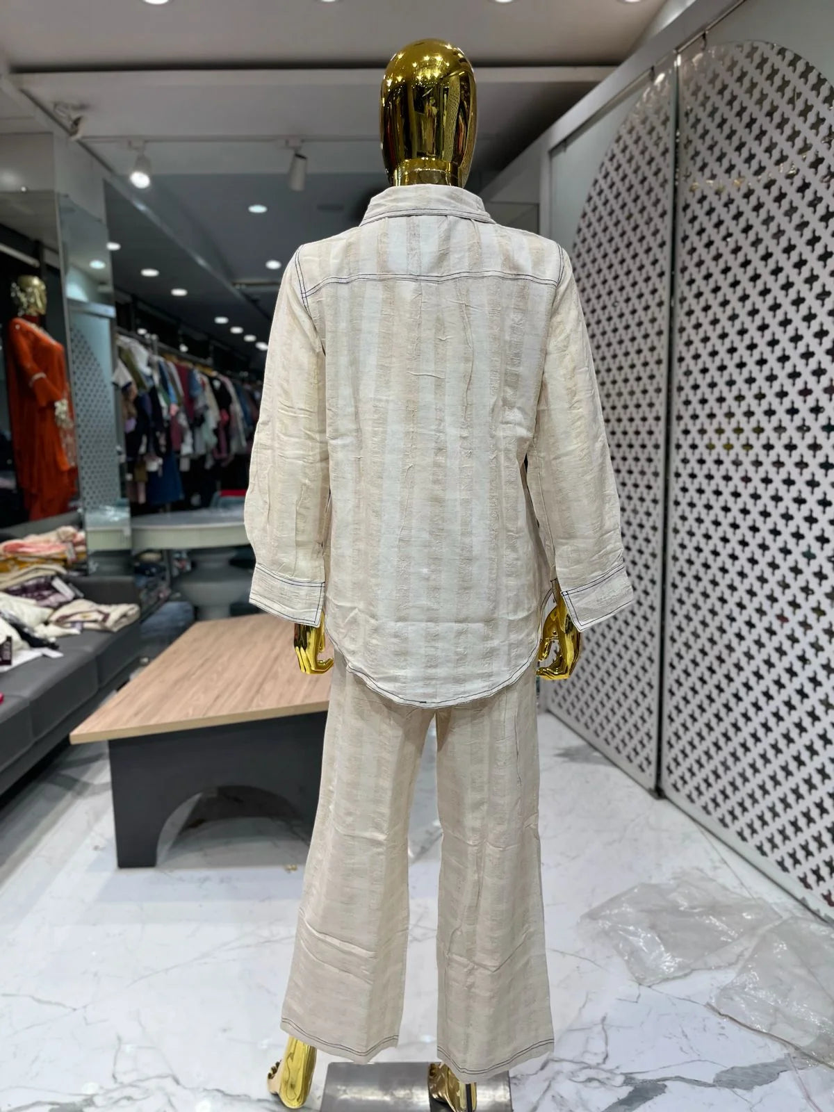 Cream Emboss Cotton Embroidery 2 Piece Cord Set for Women | Premium Designer Co-Ord Set