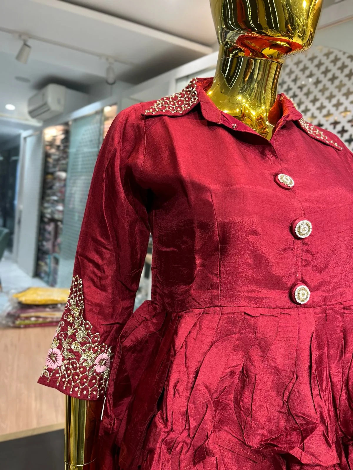Maroon Pure Silk Handwork Two Piece Co-ord Set for Women | Designer Ethnic Wear