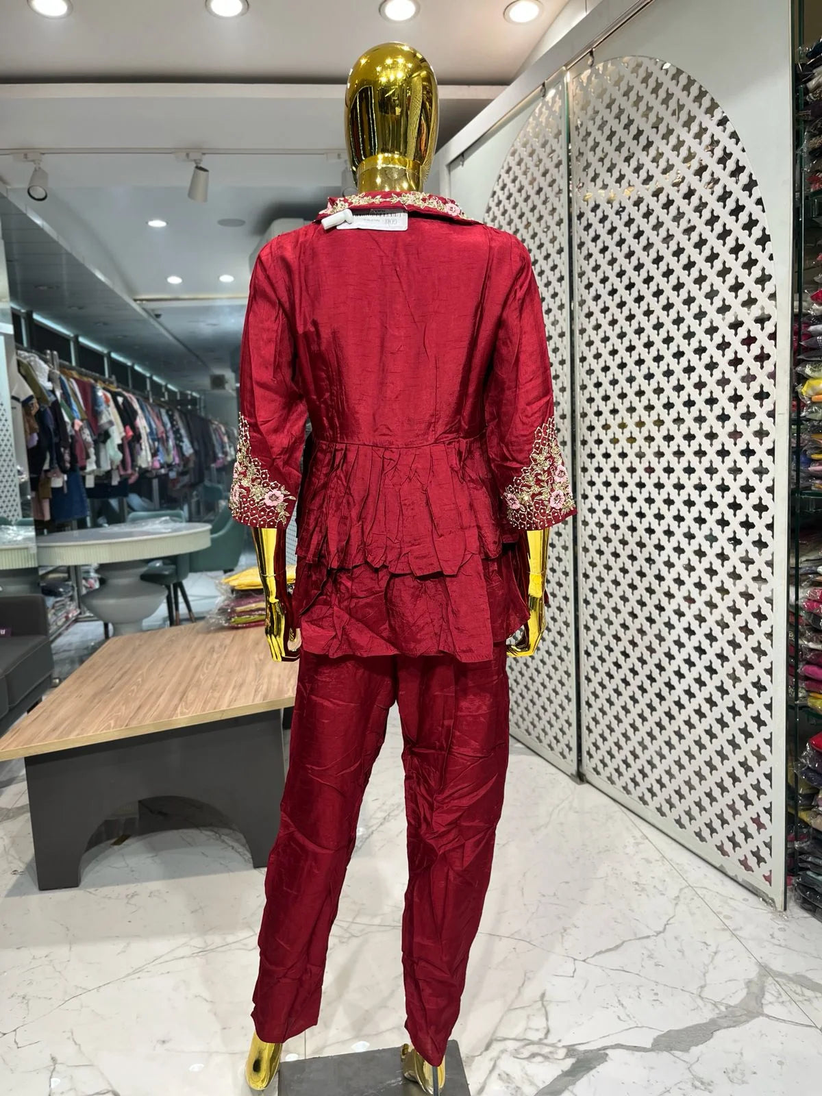Maroon Pure Silk Handwork Two Piece Co-ord Set for Women | Designer Ethnic Wear