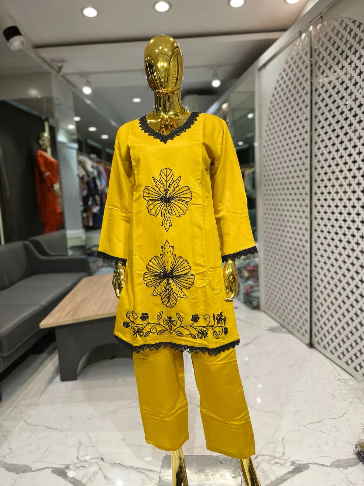 Mustard Yellow Silk Handwork 2 Piece Cord Set for Women | Designer Ethnic Co-ord Set